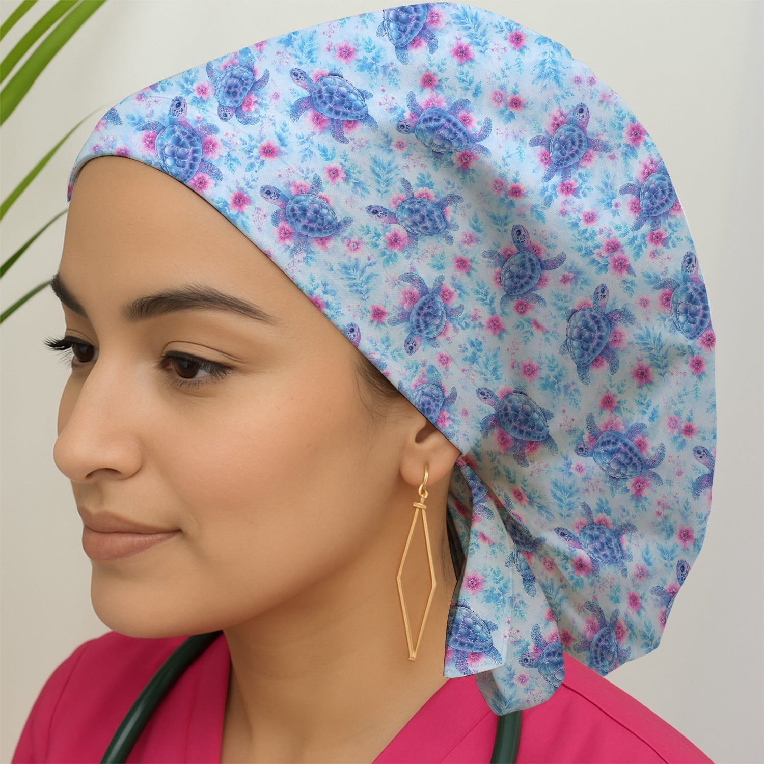 Cute Sea Turtle Floral Print Scrub Cap, Surgical Caps for Doctors