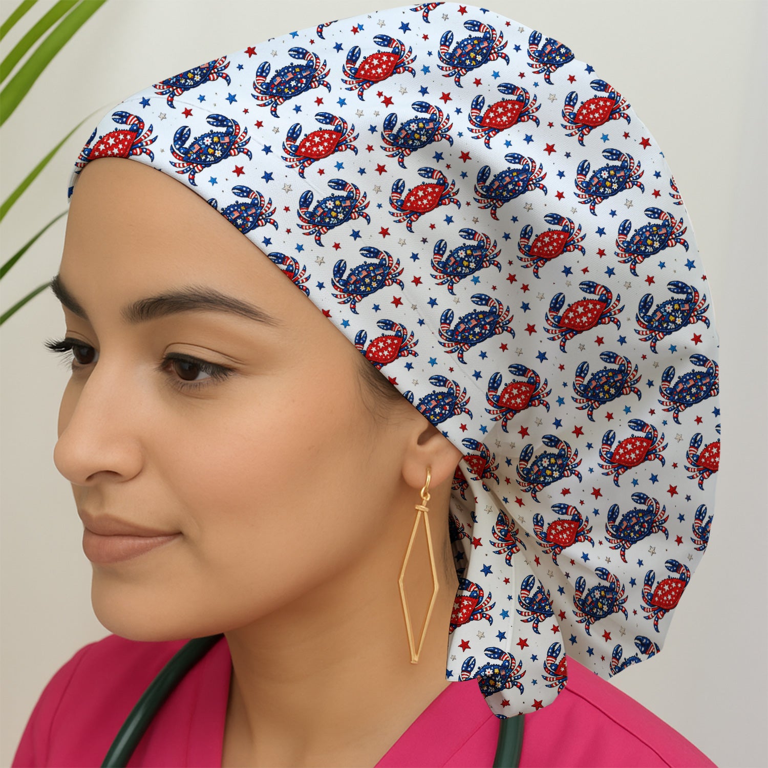 Patriotic Crab Stars Pattern Scrub Cap, Surgical Caps for Doctors