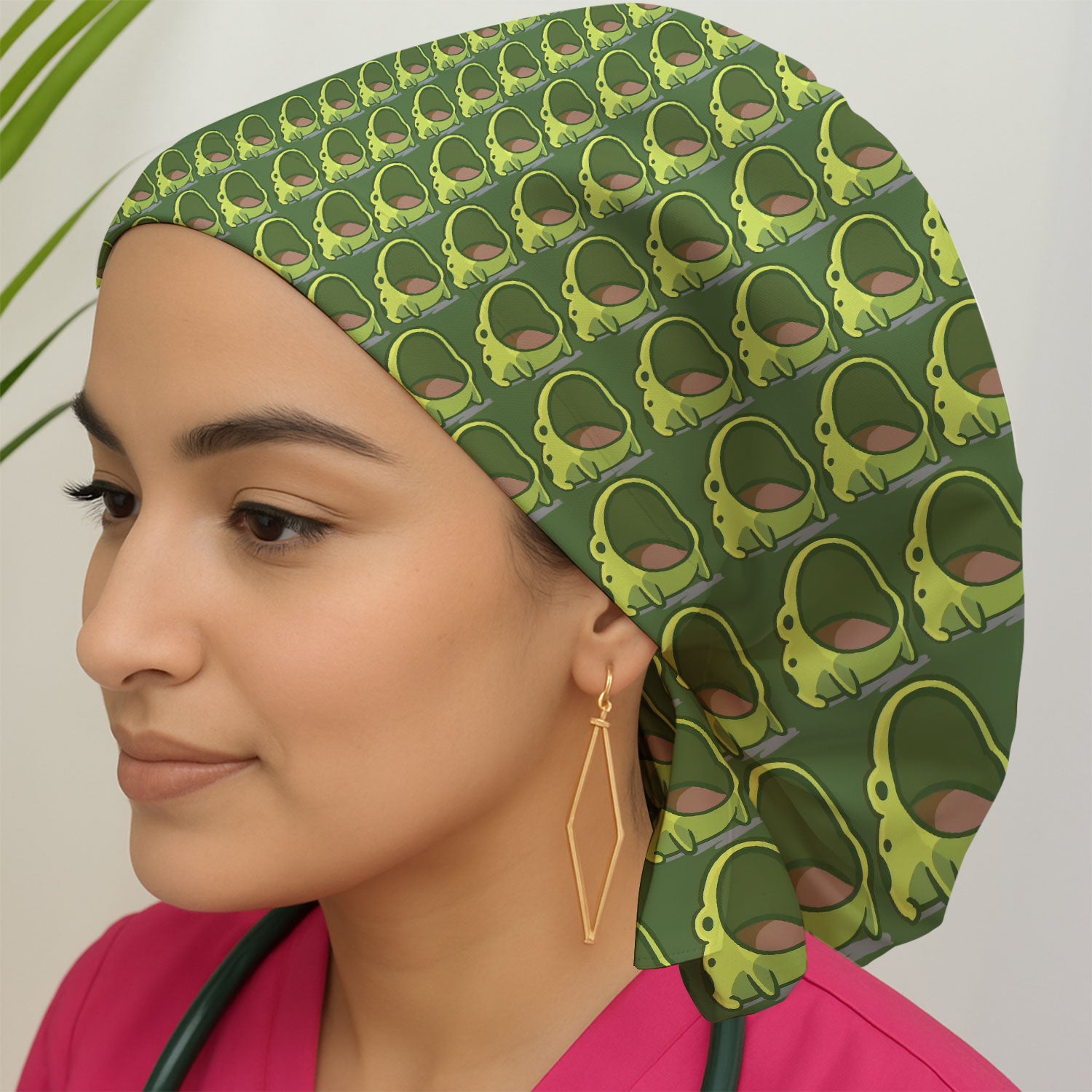 Cute Green Frog Cartoon Pattern Cap, Breathable Fabrics Caps Uniform