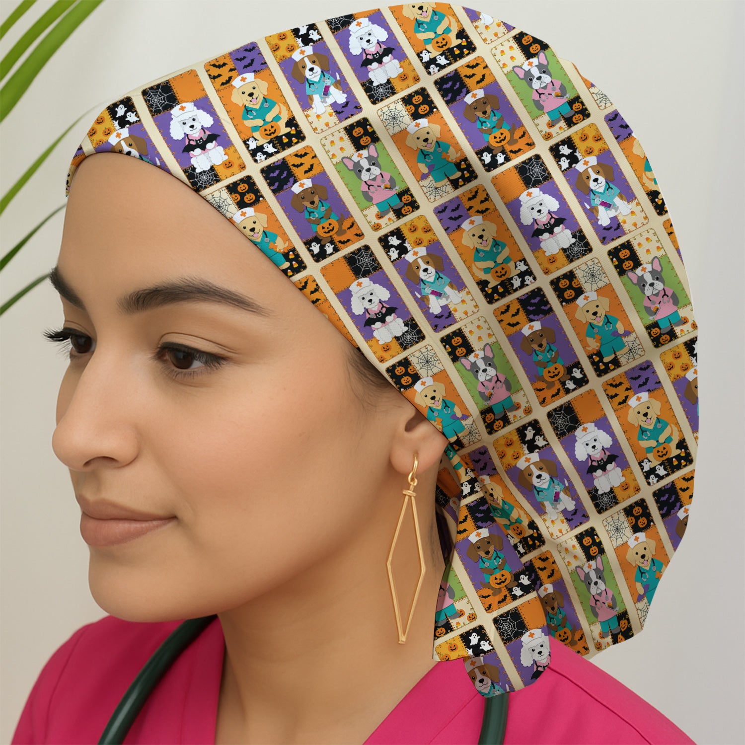Spooky Halloween Dog Veterinary Scrub Cap, Surgical Caps for Doctors