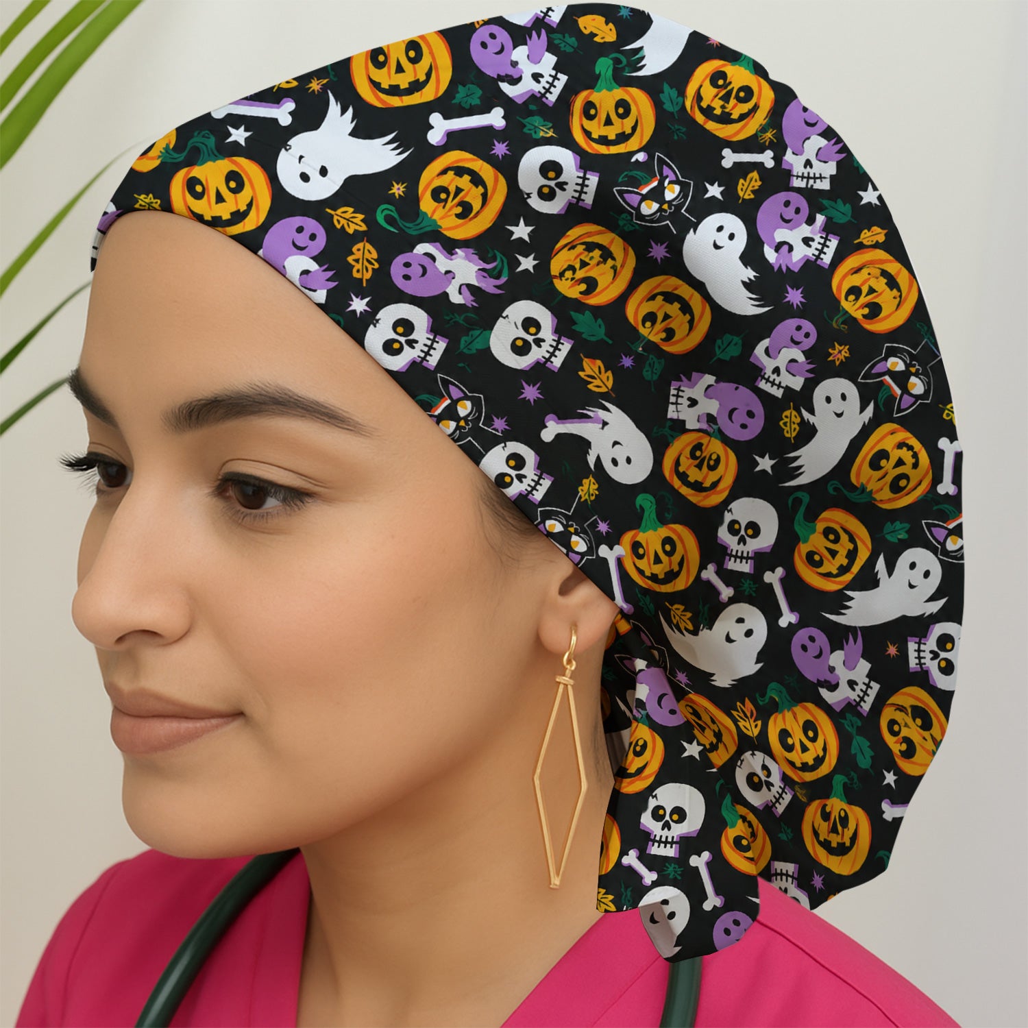 Spooky Pumpkin Ghost Print Scrub Cap, Surgical Caps for Doctors