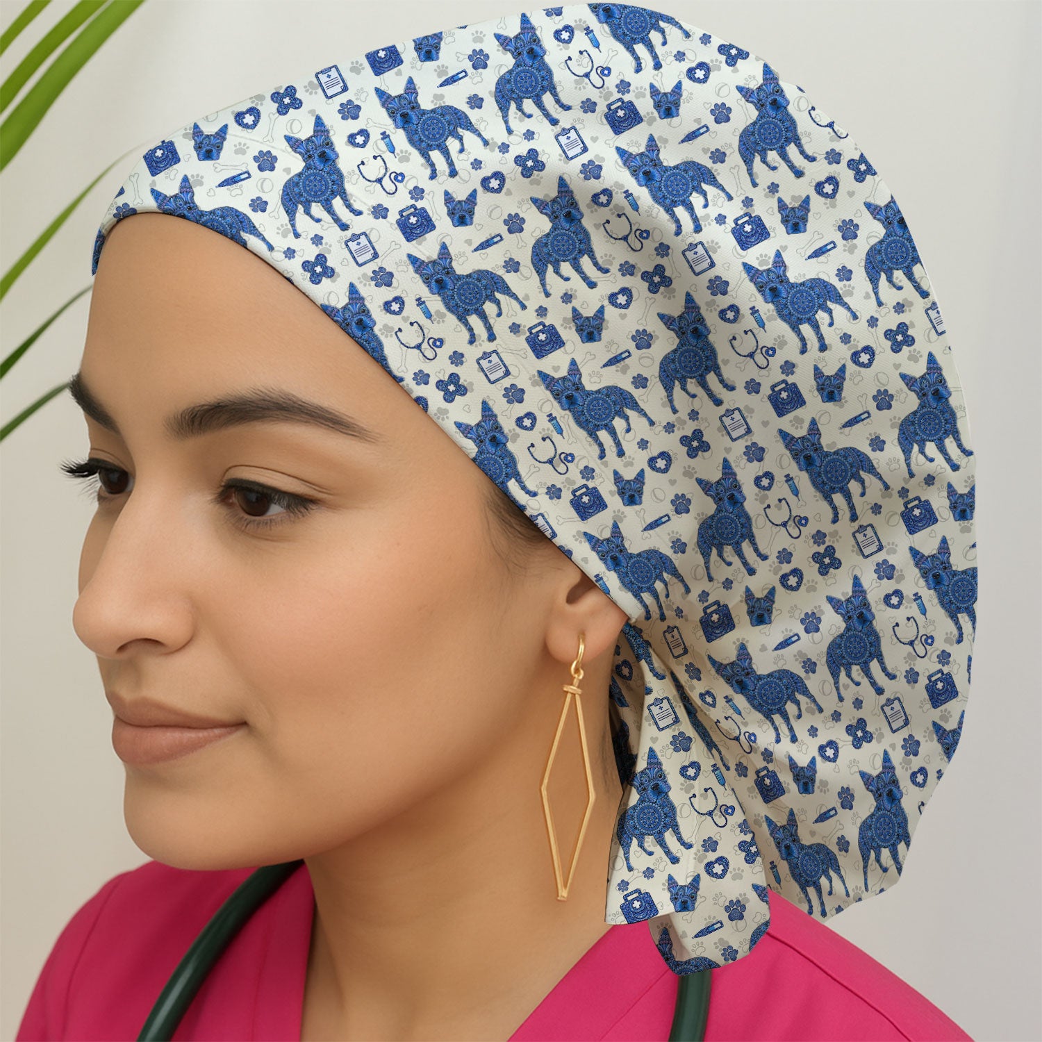 Blue Heeler Australian Cattle Dog Scrub Cap, Australia Dot Art Pattern Hat, Breathable Fabrics Nursing Uniform