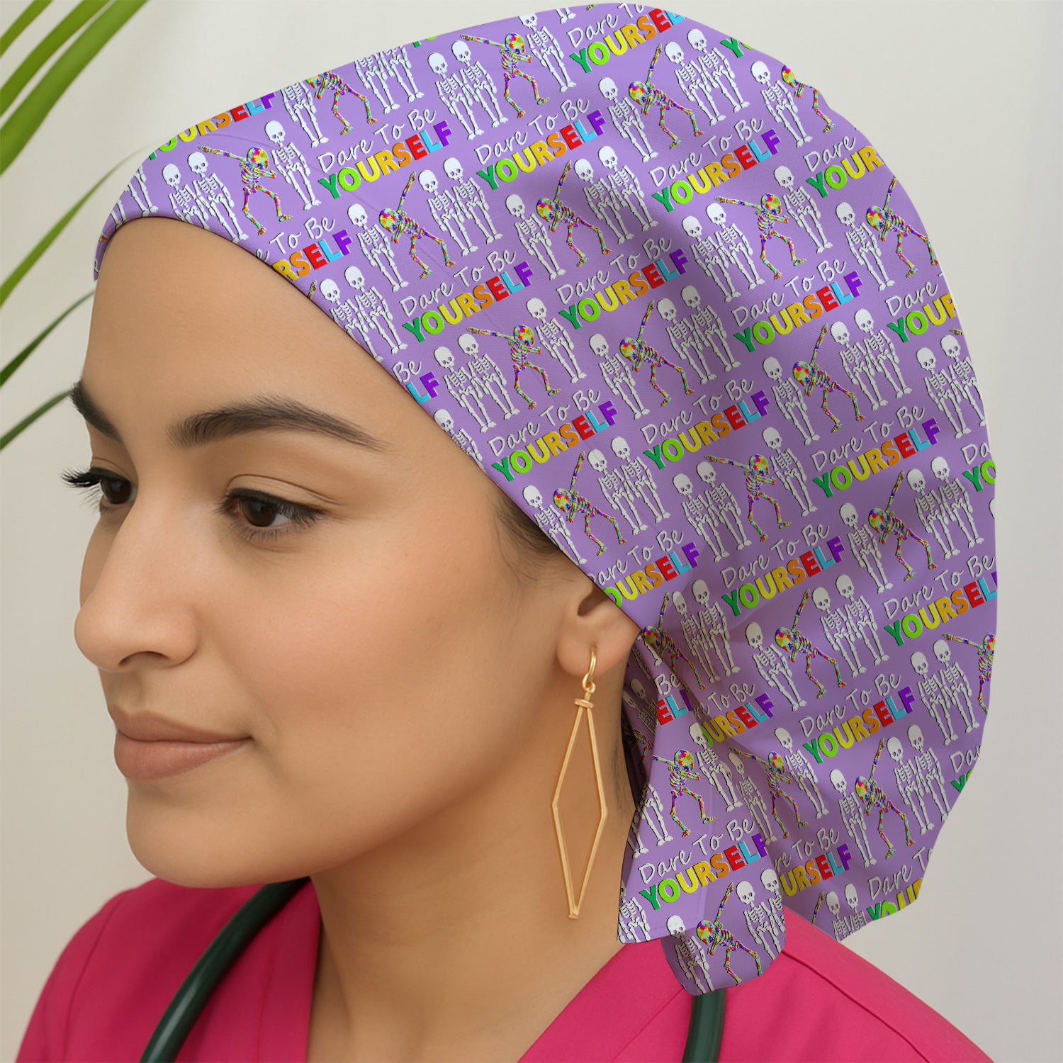 Rainbow Skeleton Dare To Be Yourself Pattern Caps, Bouffant Scrub Caps for Women
