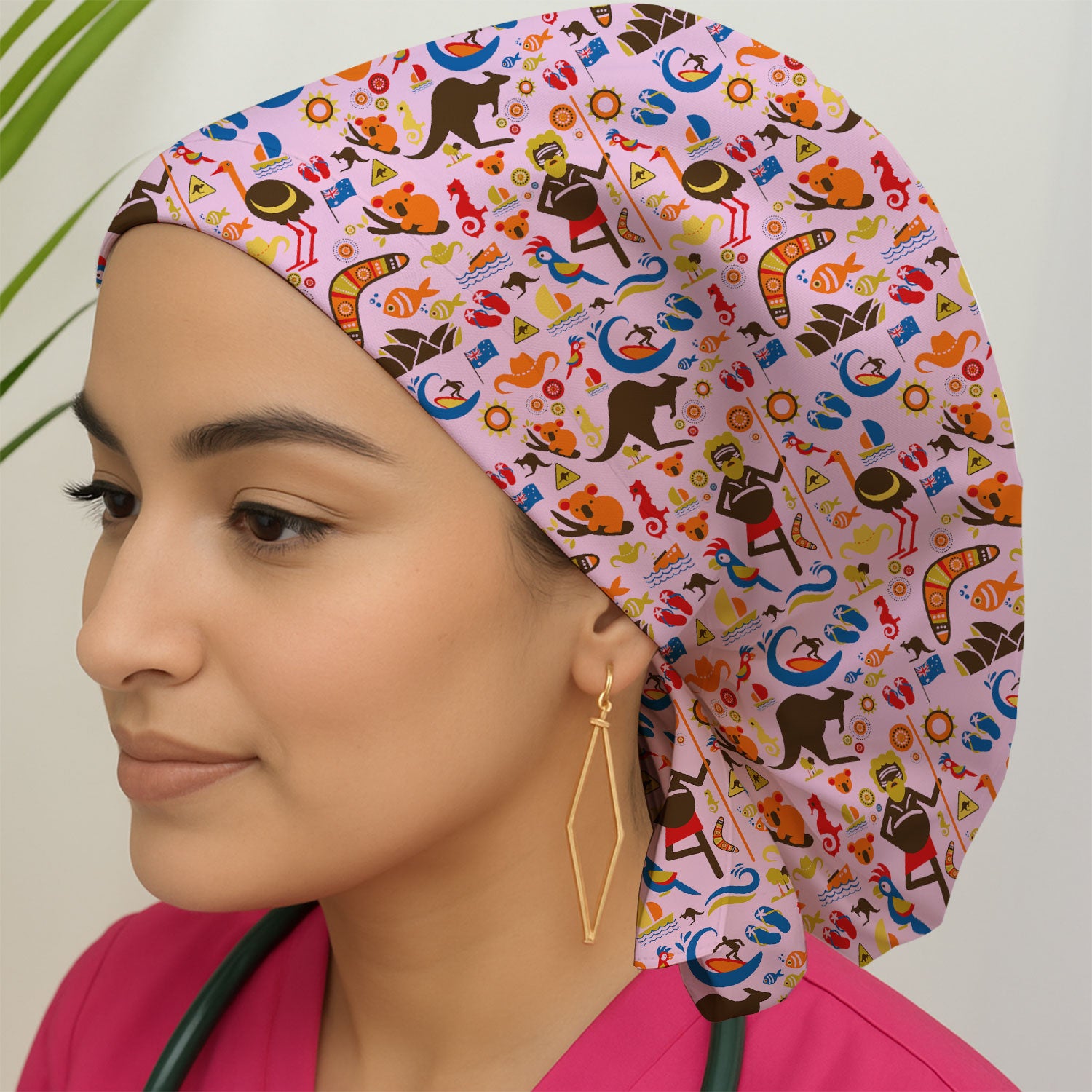 Indigenous Inspired Icon Scrub Cap, Australia Culture Pattern Nurse Hat, Comfortable Scrubs For Nursing