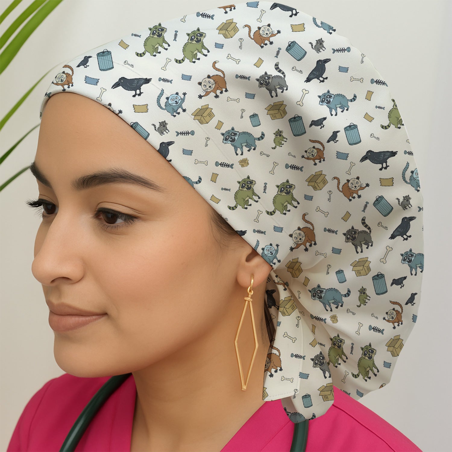 Funny Trash Raccoon Pattern Scrub Cap, Surgical Caps for Doctors