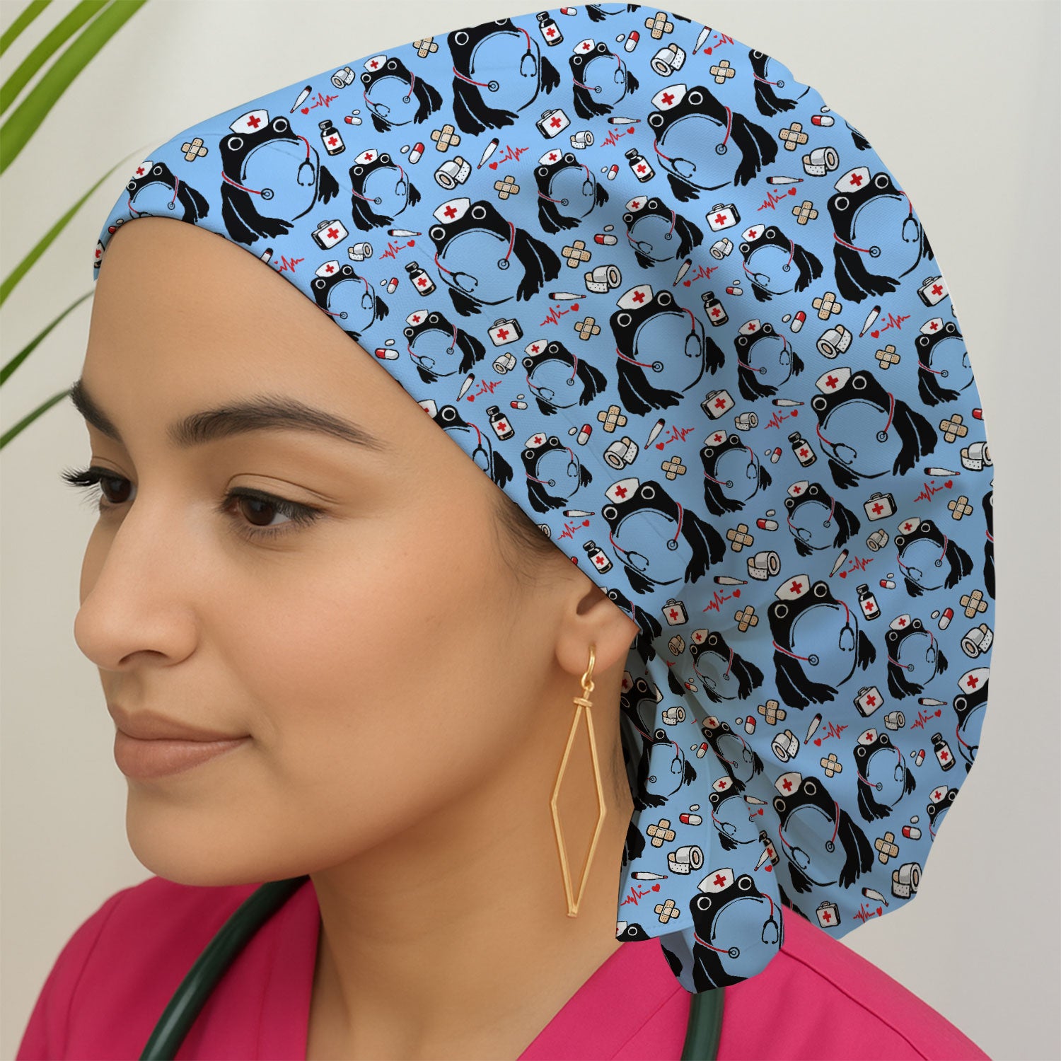 Cute Frog Nurse Medical Print Scrub Cap, Breathable Fabrics Caps Uniform
