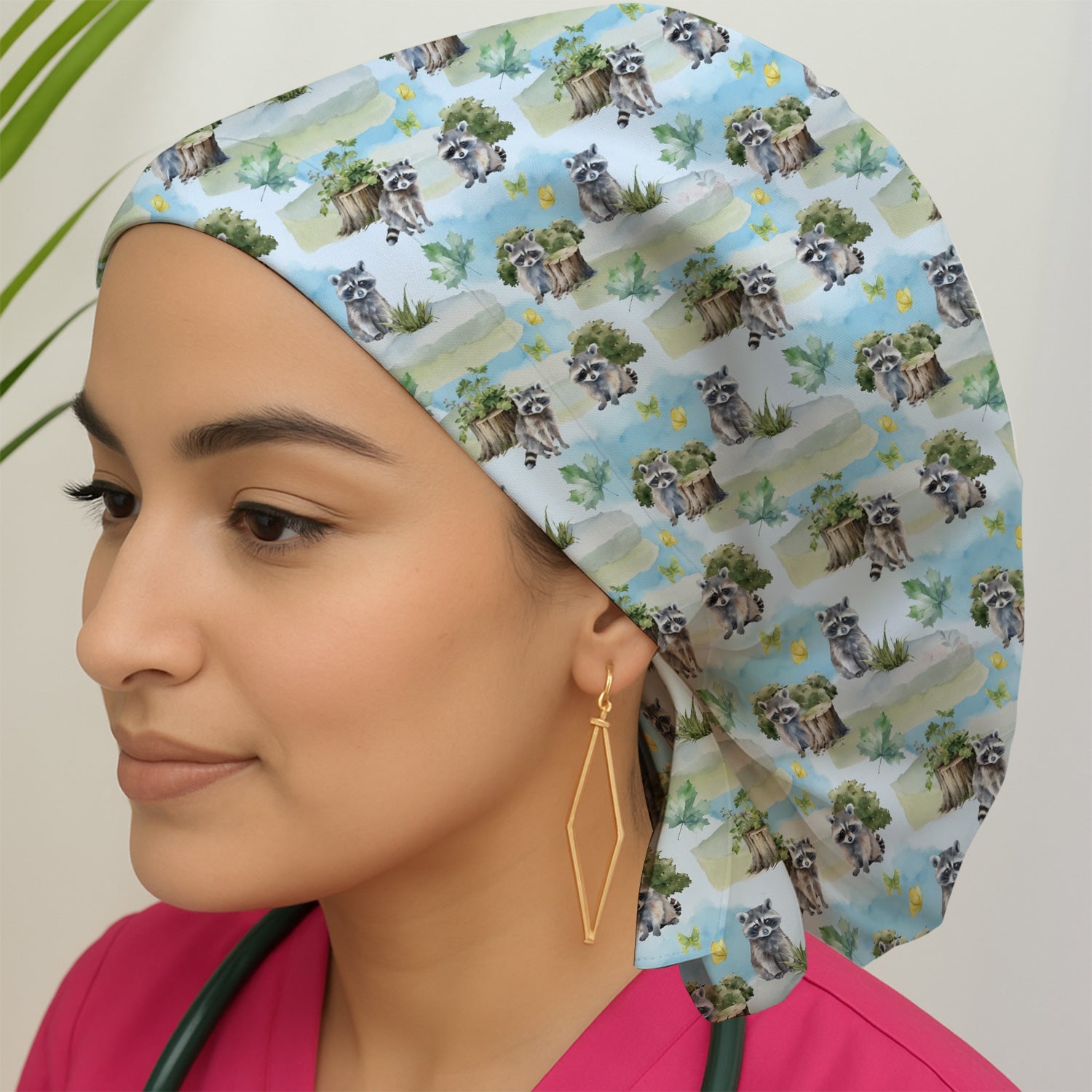 Cute Raccoon Woodland Print Scrub Cap, Surgical Caps for Doctors