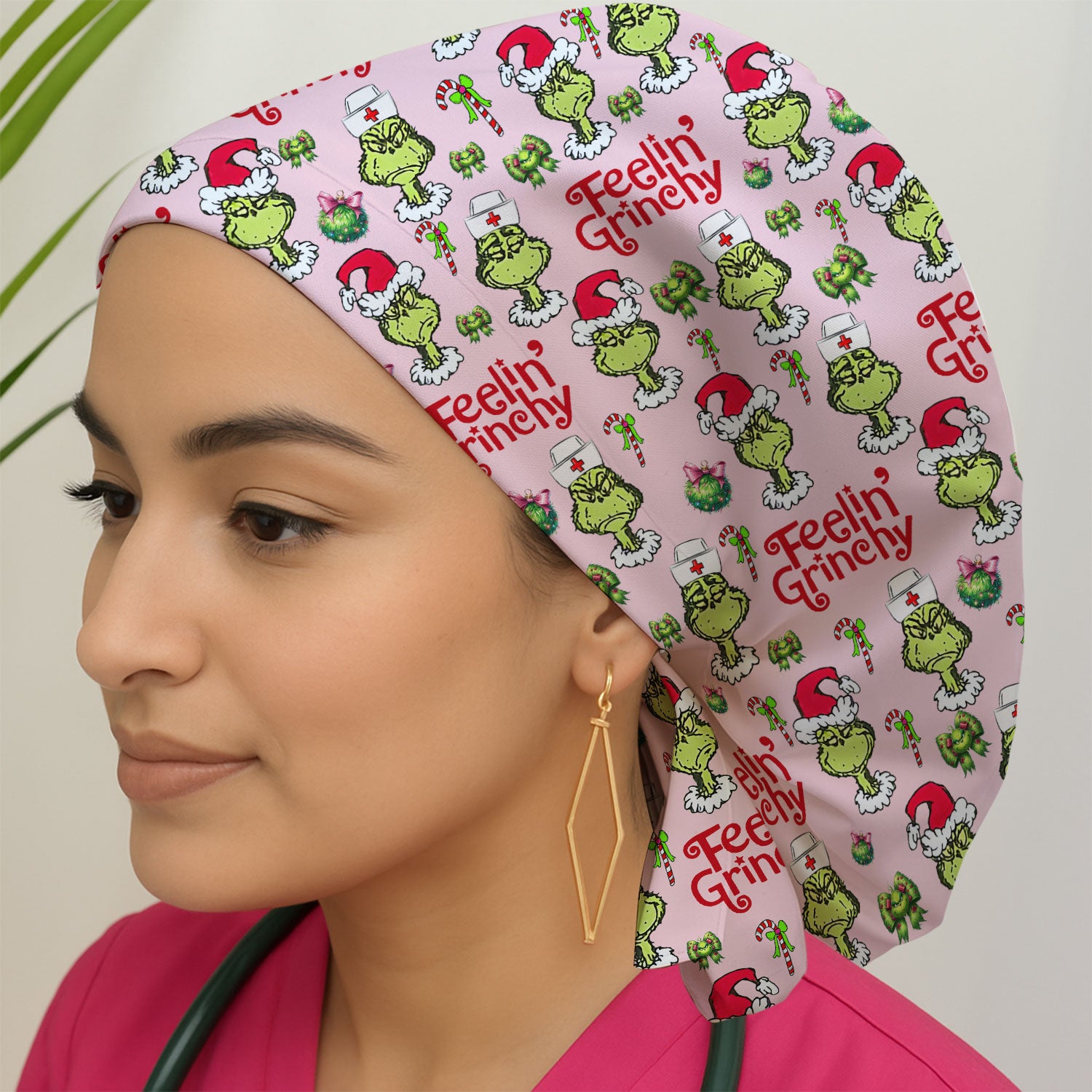 Feelin’ Grinchy Christmas Nurse Scrub Cap - Funny Holiday Surgical Hat Multi Color - Xmas Bouffant Cap for Women
