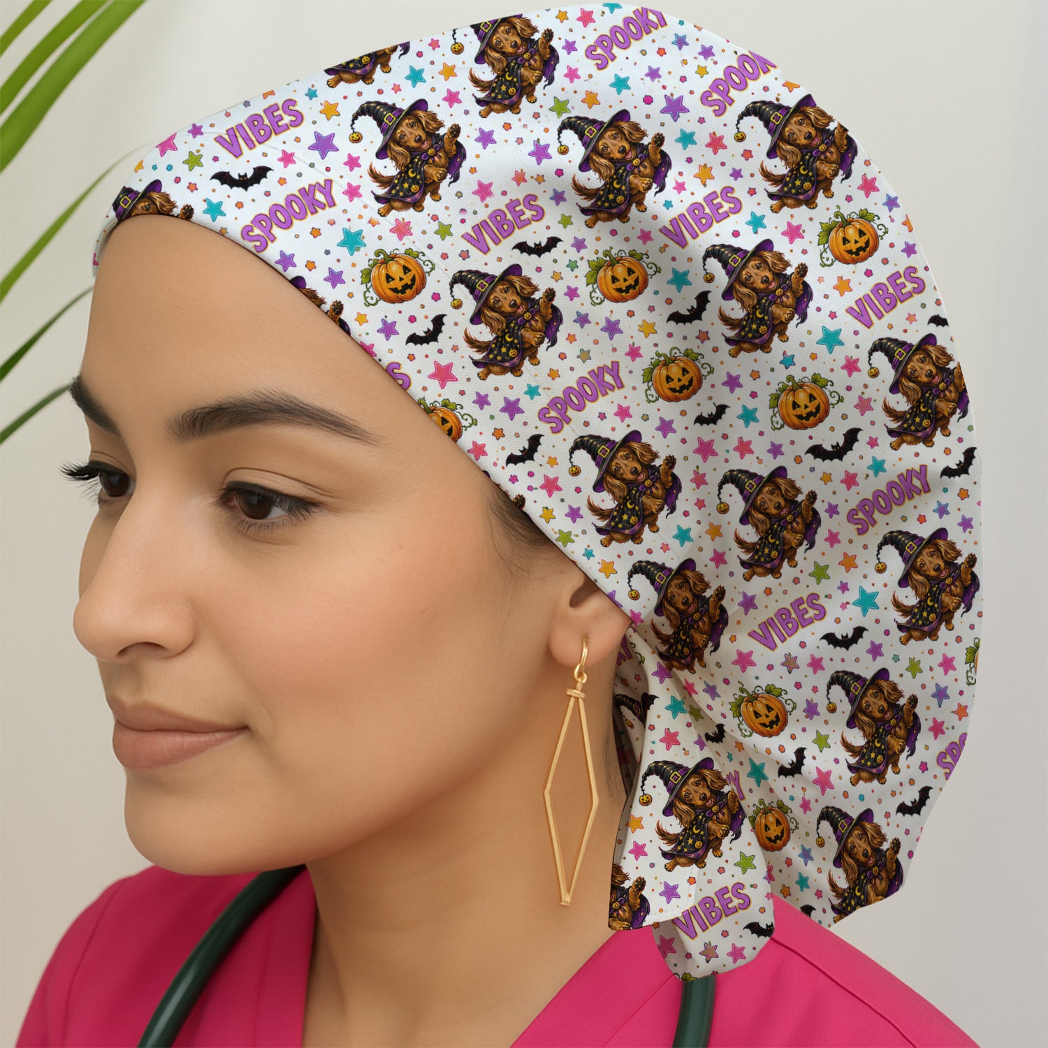 Spooky Dachshund Vibes Print Scrub Cap, Surgical Caps for Doctors