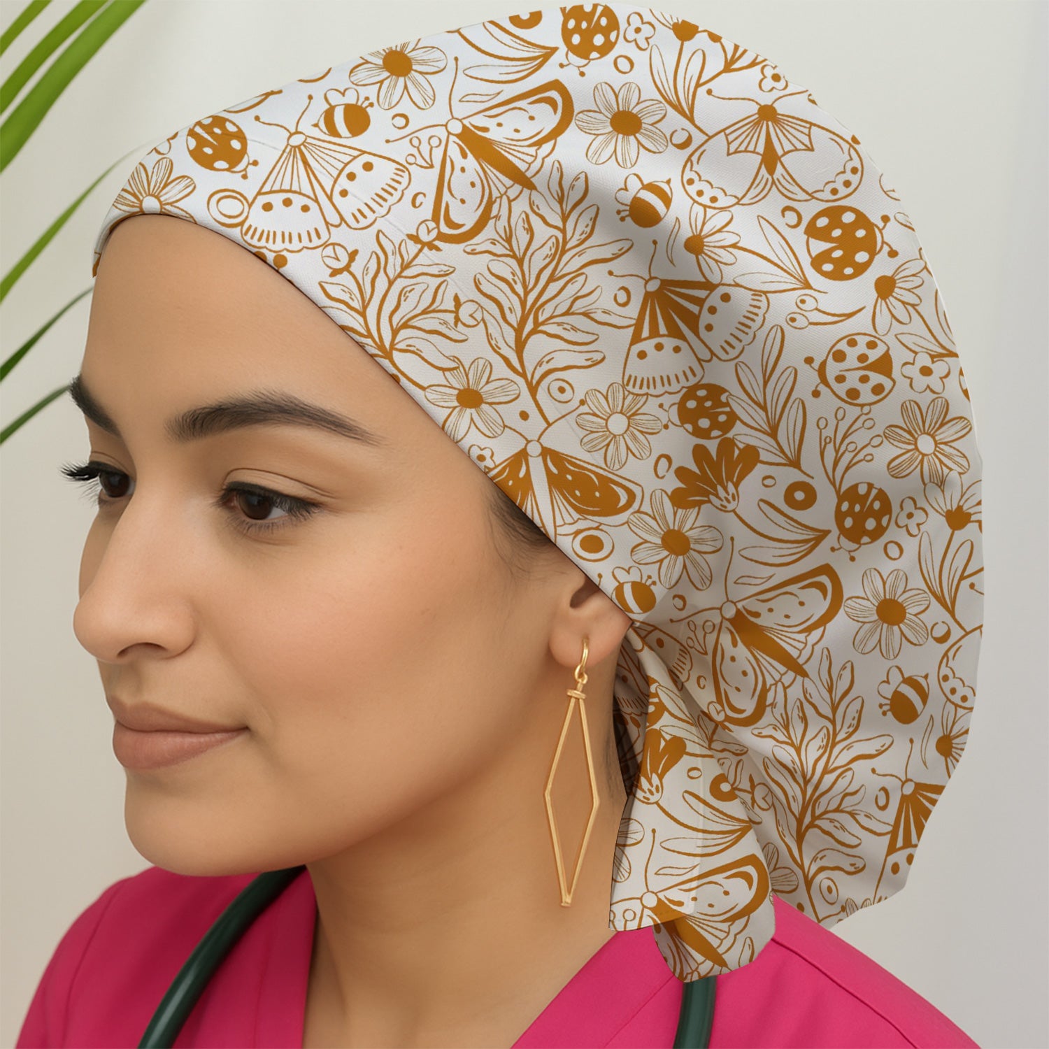 Butterfly Ladybug Floral Garden Pattern Nurse Scrub Cap, Surgical Caps for Doctors