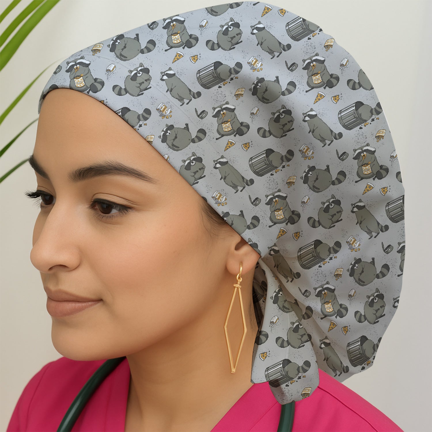 Raccoon Snack And Trash Can Pattern Scrub Cap, Surgical Caps for Doctors