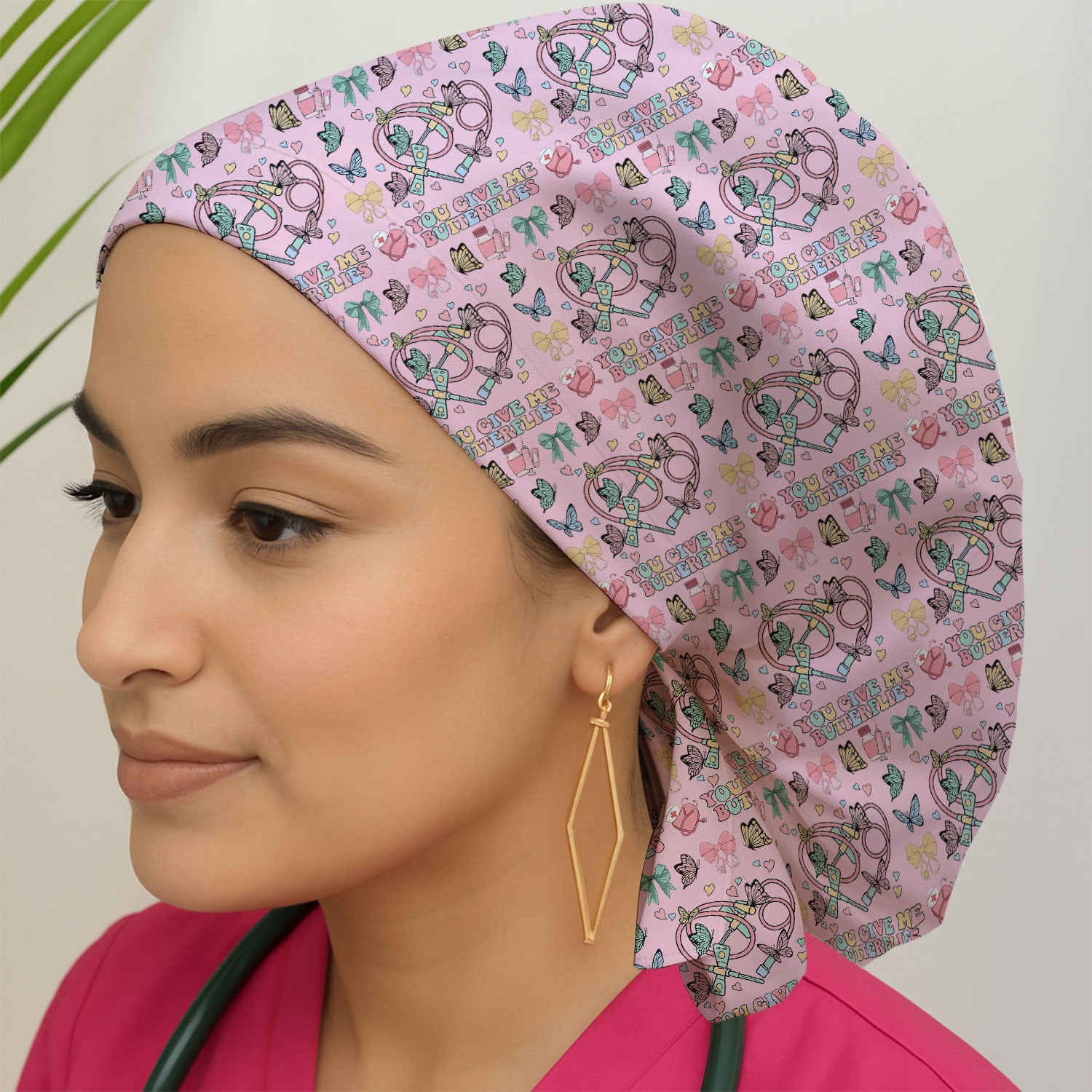Butterfly Heart Valentine Medical Pattern Scrub Cap, Bouffant Scrub Caps for Women