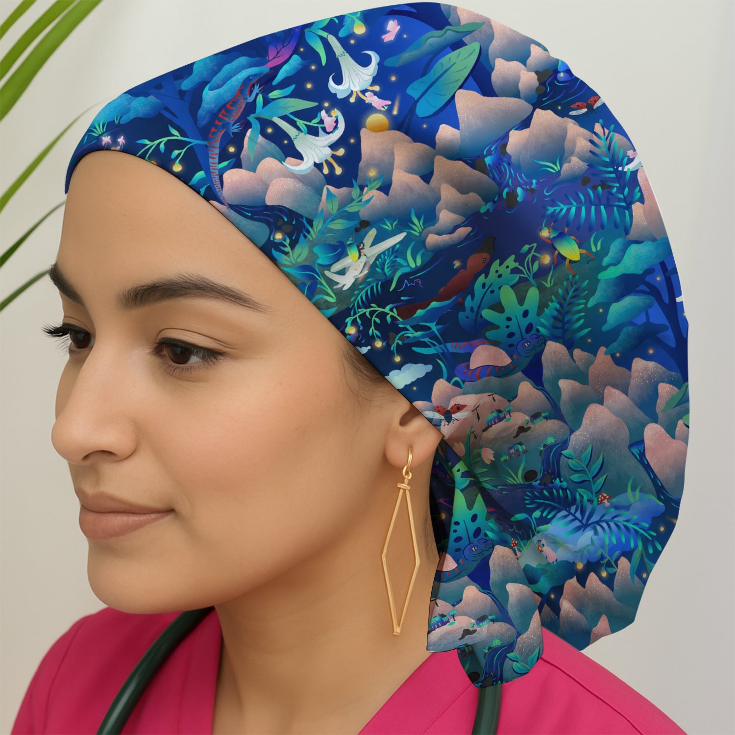 Whimsical Mountain Bug Print Scrub Cap, Surgical Caps for Doctors