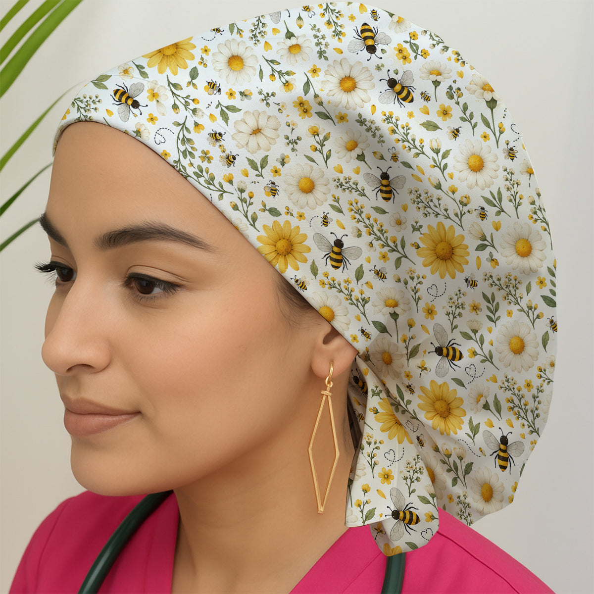 Cute Honey Bee And Daisy Pattern Scrub Cap, Surgical Caps for Doctors