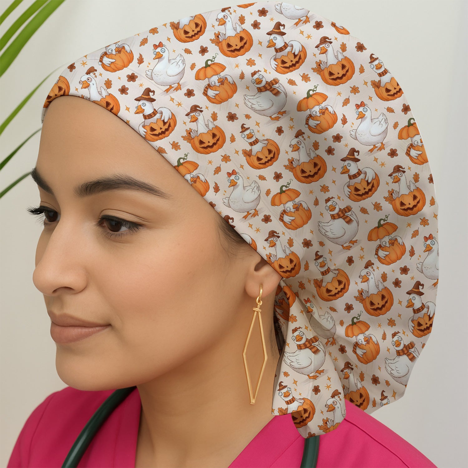Cute Halloween Goose And Pumpkins Scrub Cap, Surgical Caps for Doctors