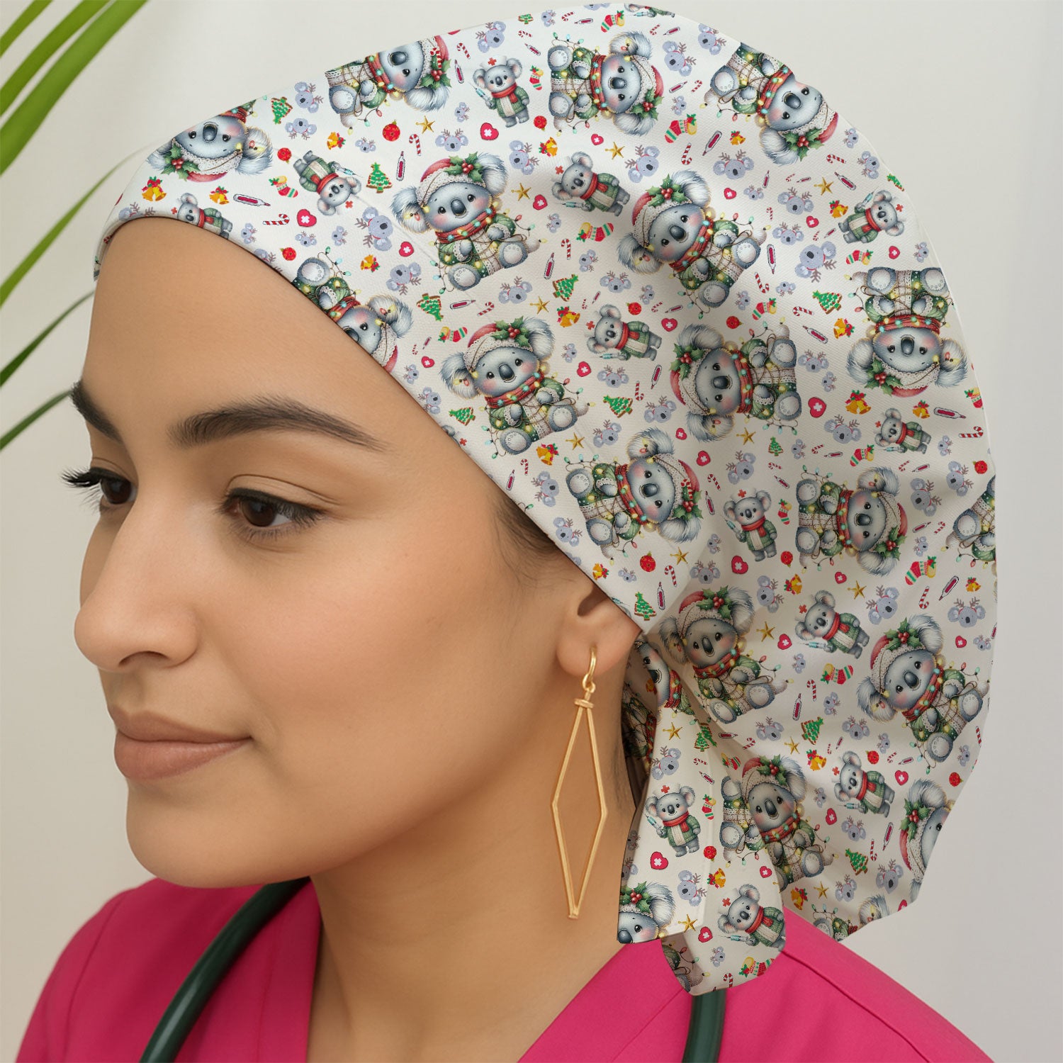Aussie Koala Bouffant Scrub Caps for Women - Cute Holiday Nursing Gift - Breathable Fabrics Caps Uniform