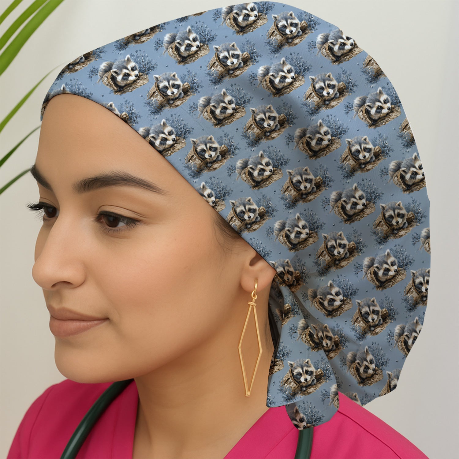 Cute Raccoon In Log Pattern Scrub Cap, Surgical Caps for Doctors