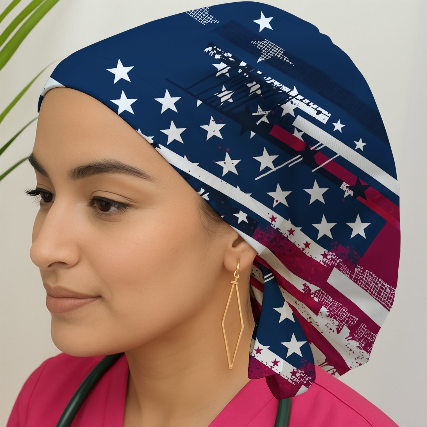 Patriotic USA Flag Stars And Stripes Grunge Pattern Scrub Cap, Surgical Caps for Doctors
