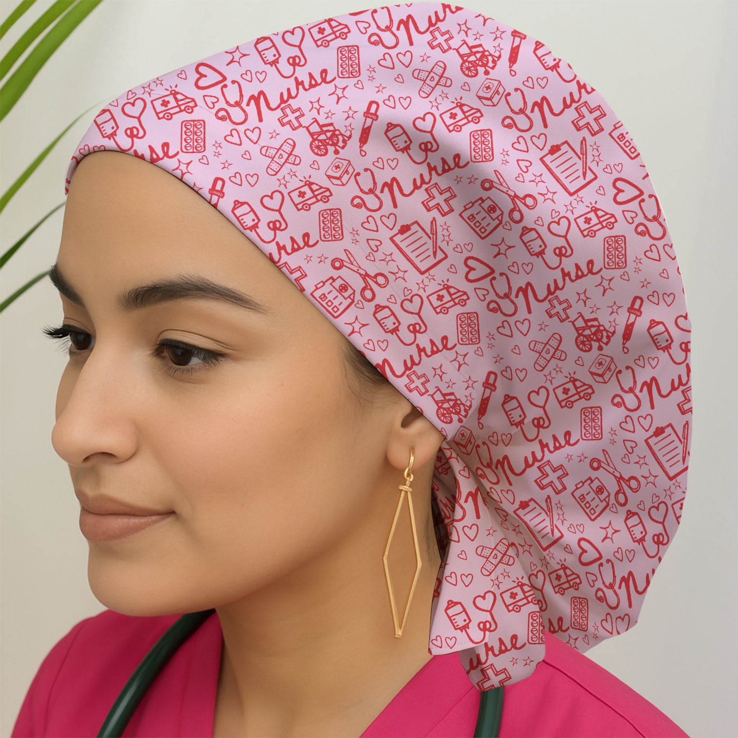 Cute Nurse Heart Medical Pattern Scrub Cap, Surgical Caps for Doctors