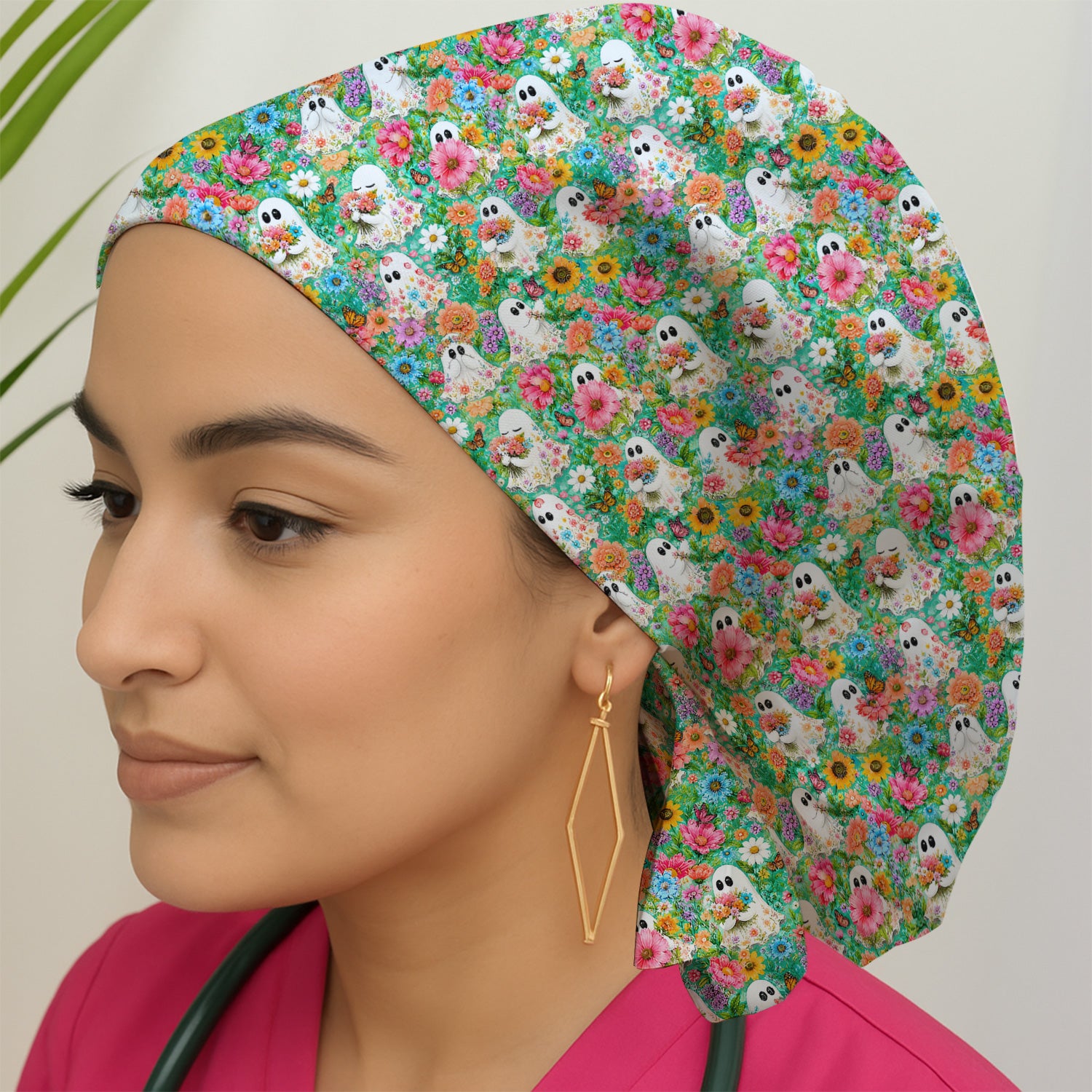 Cute Halloween Floral Ghosts Scrub Cap, Surgical Caps for Doctors