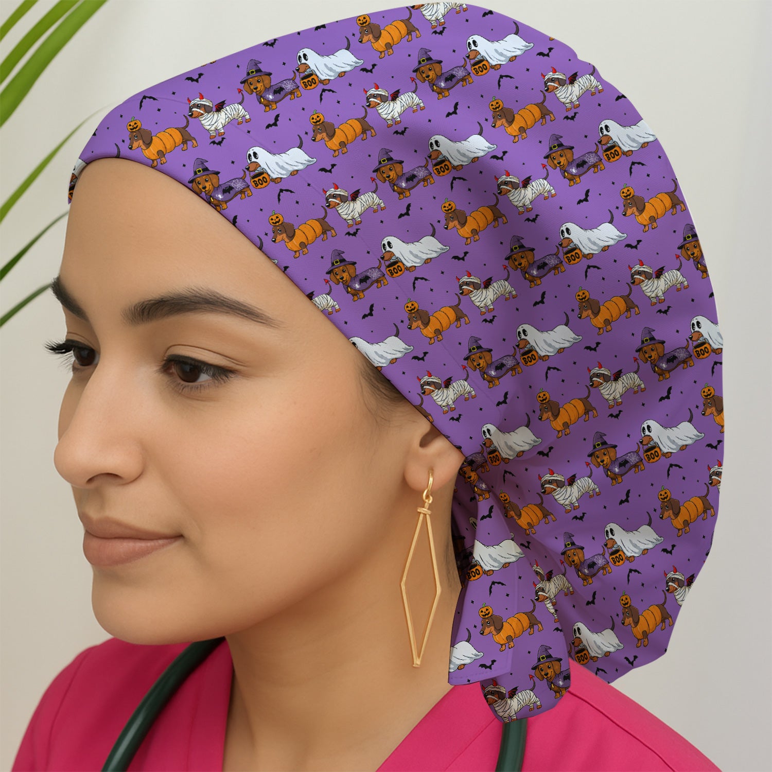 Halloween Dachshund for Veterinary Staff Scrub Cap, Surgical Caps for Doctors