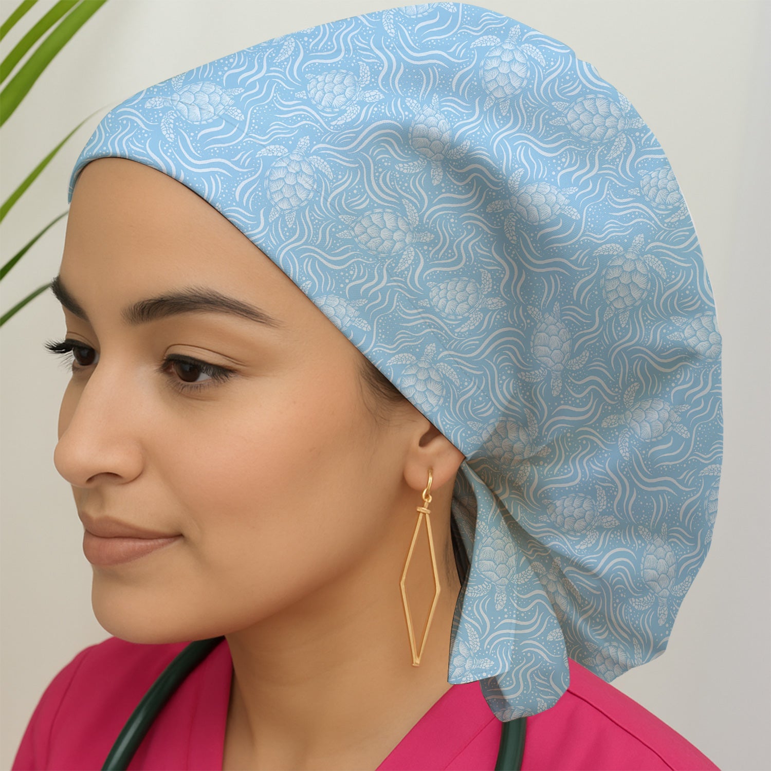 Cute Ocean Sea Turtle Waves Pattern Scrub Cap, Surgical Caps for Doctors