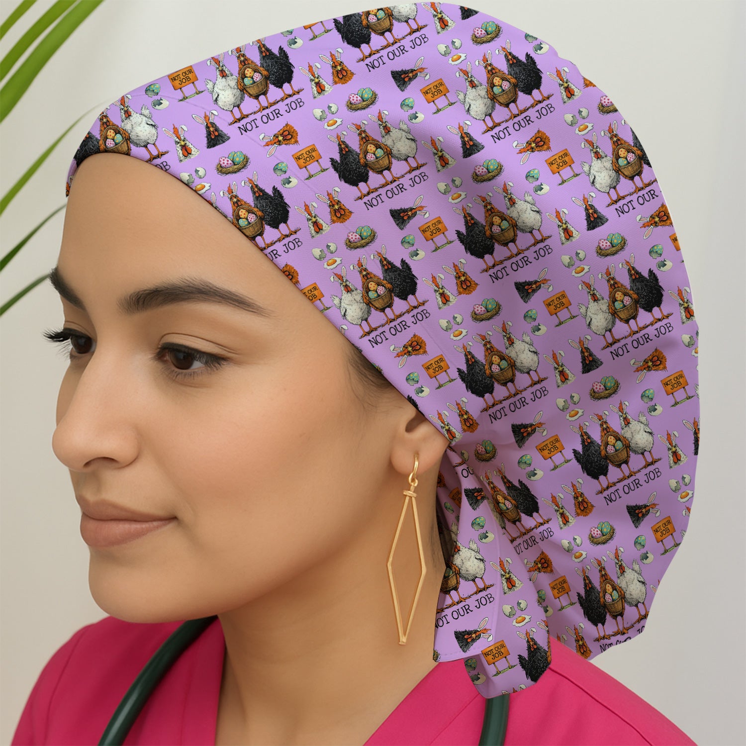 Funny Easter Chicken Humor Pattern Cap, Bouffant Scrub Caps for Women