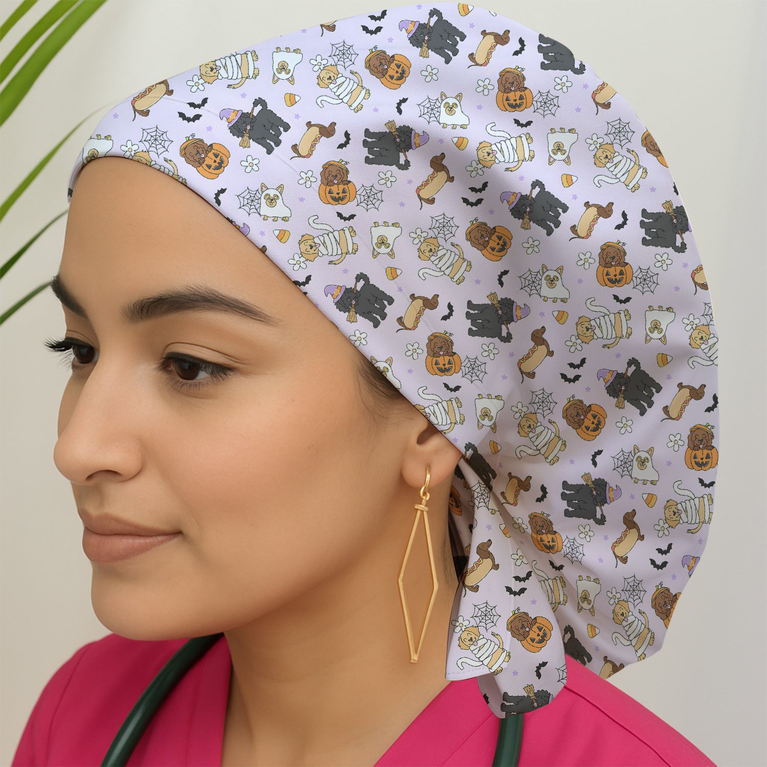 Cute Halloween Costumed Pets Scrub Cap, Surgical Caps for Doctors