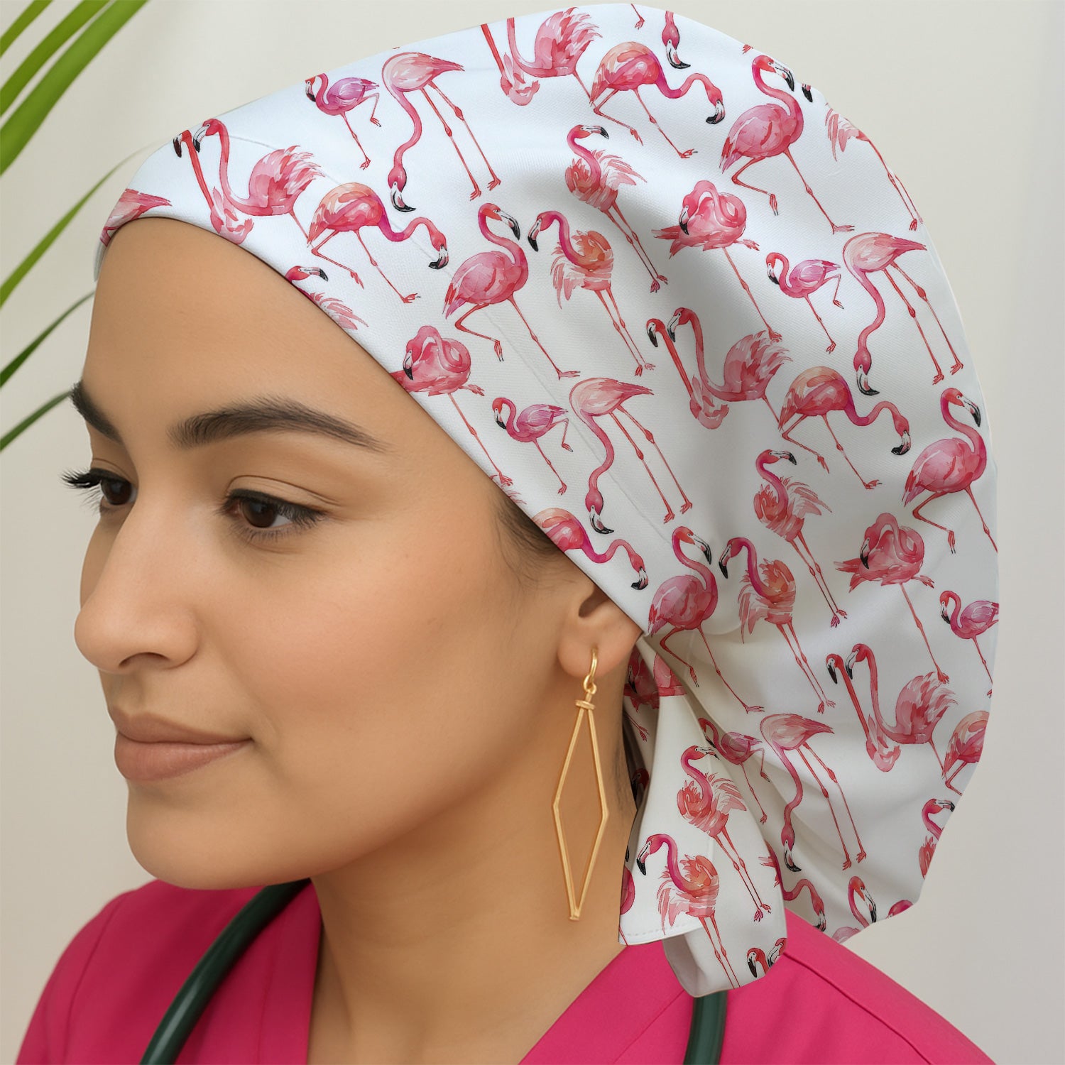 Pink Flamingo Tropical Bird Pattern Nurse Scrub Cap, Surgical Caps for Doctors