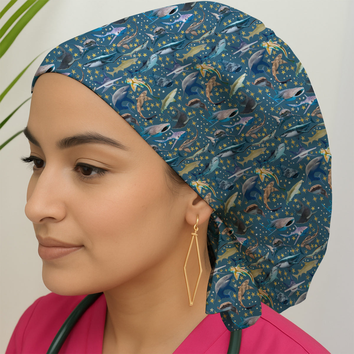 Colorful Shark Ocean Pattern Scrub Cap, Breathable Fabrics Caps Uniform