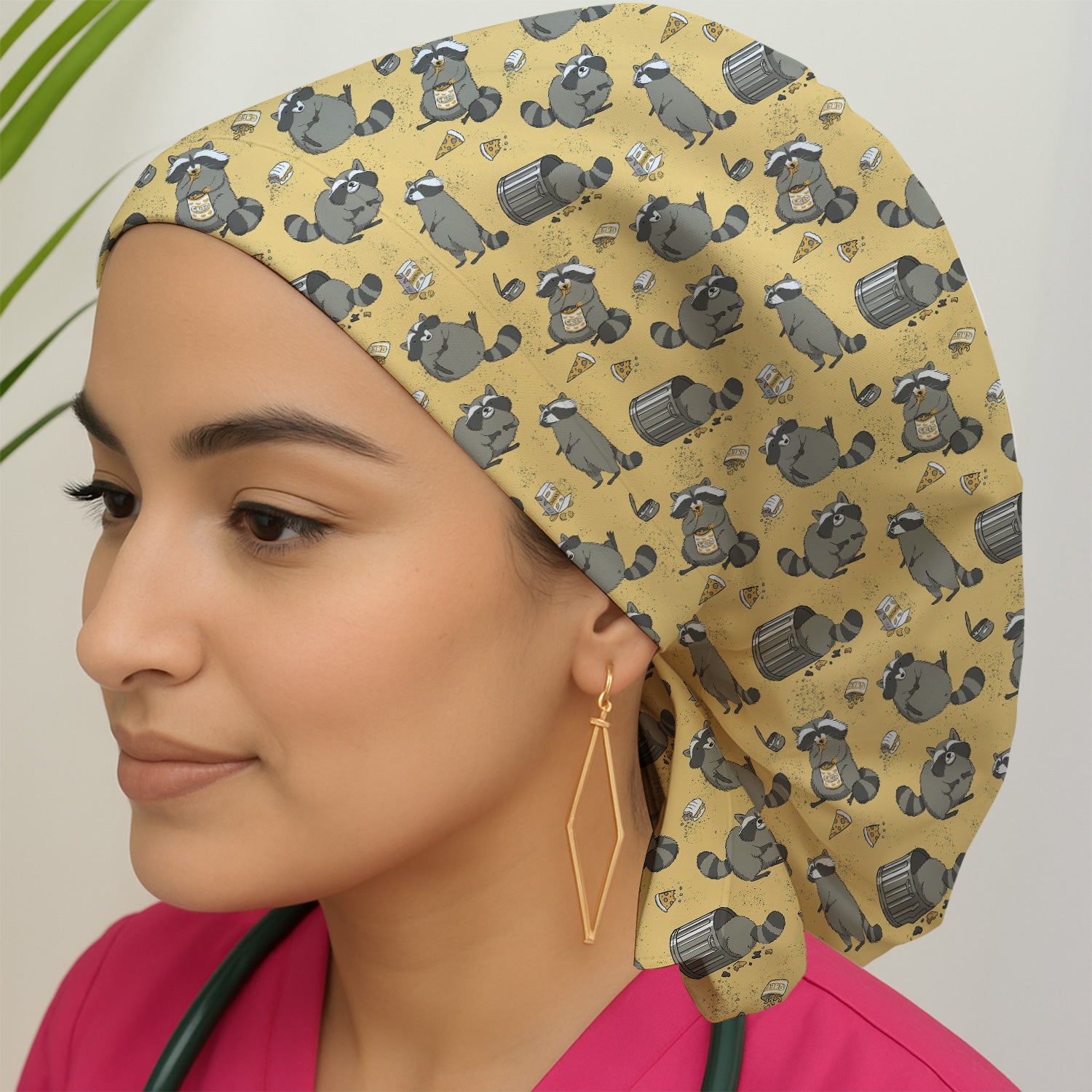 Raccoon Snack And Trash Can Pattern Scrub Cap, Surgical Caps for Doctors