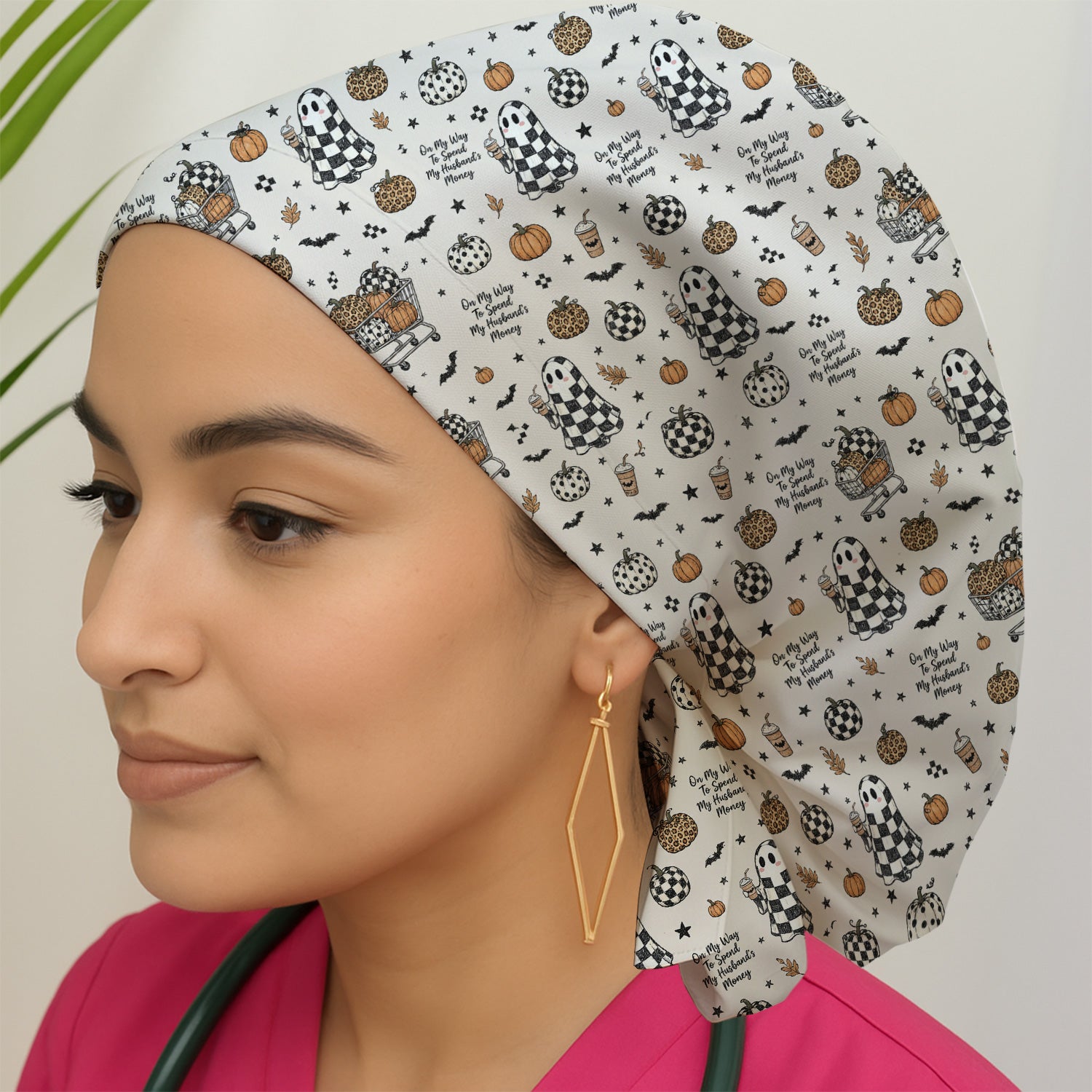 Halloween On My Way To Spend My Husband's Money Scrub Cap, Surgical Caps for Doctors