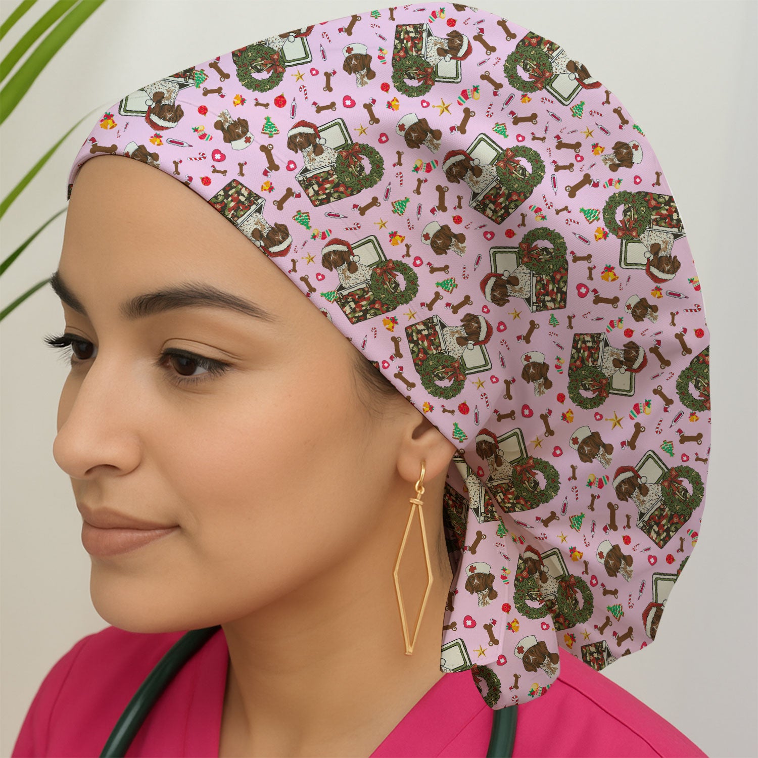 Christmas Dachshund Bouffant Scrub Caps for Women - Cute Sausage Dog Nursing Gift