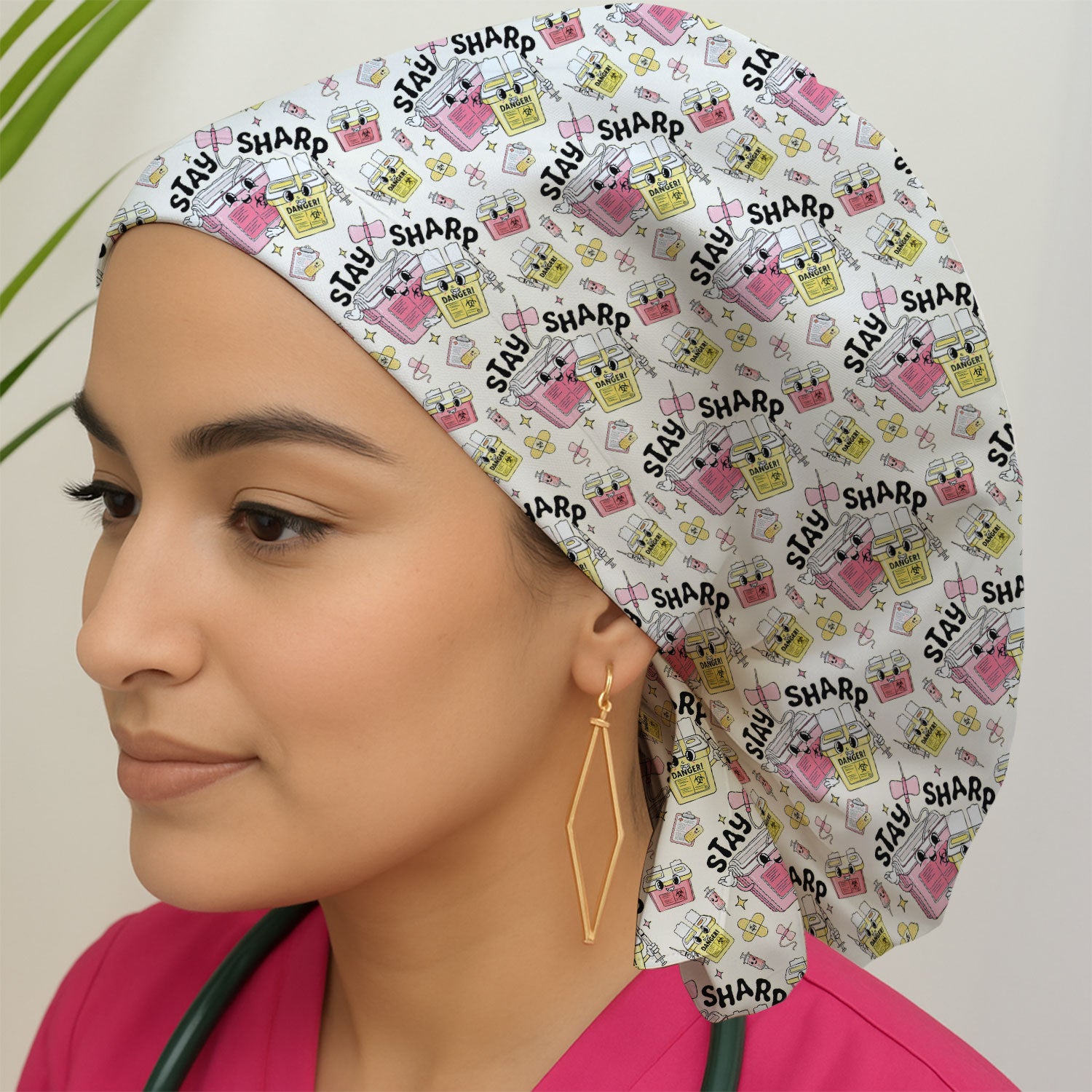 Stay Sharp Nurse Scrub Cap, Cute Medical Pattern Scrubs, Breathable Fabrics Nursing Uniform