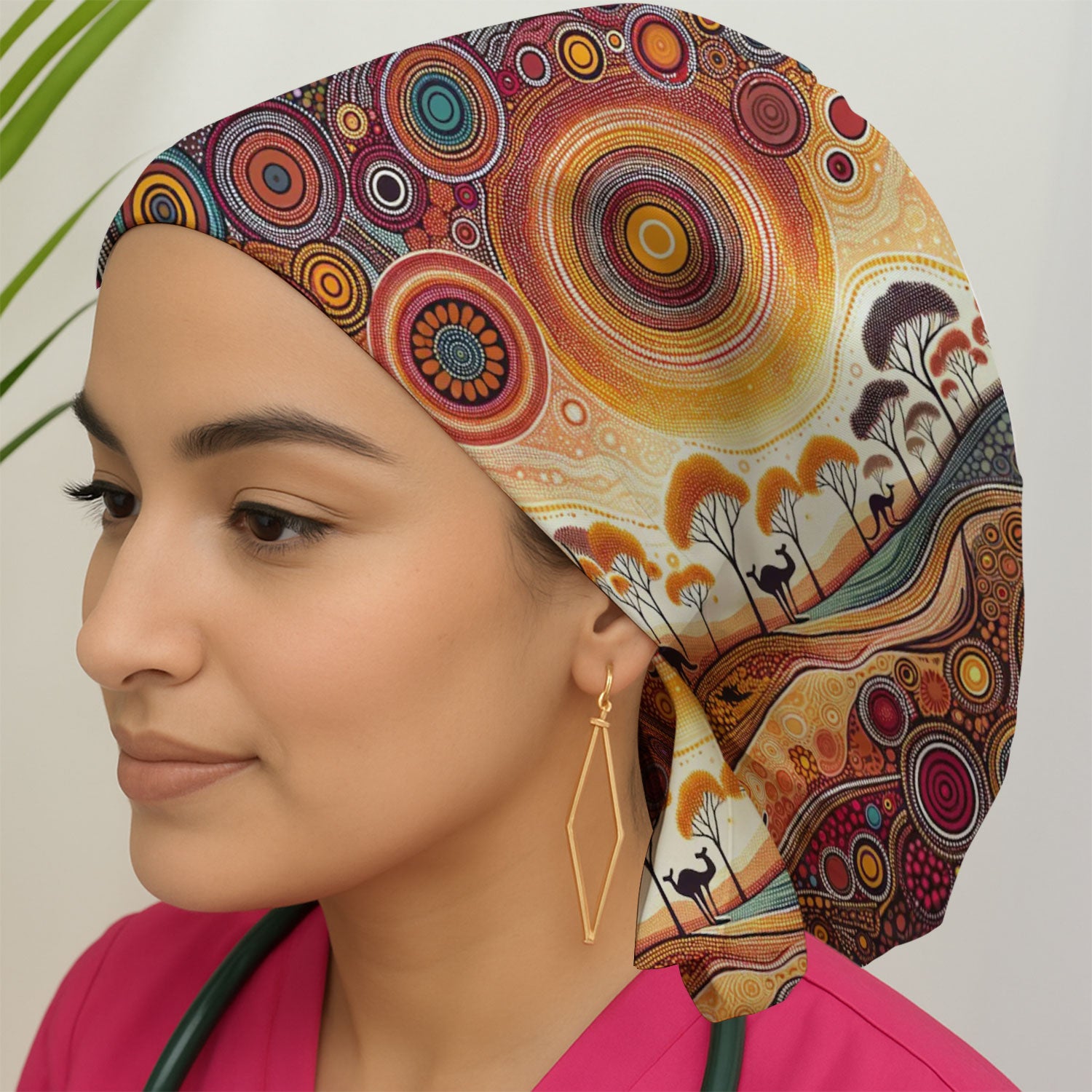 Aboriginal Kangaroo Art Bouffant Scrub Cap, Surgical Caps for Doctors