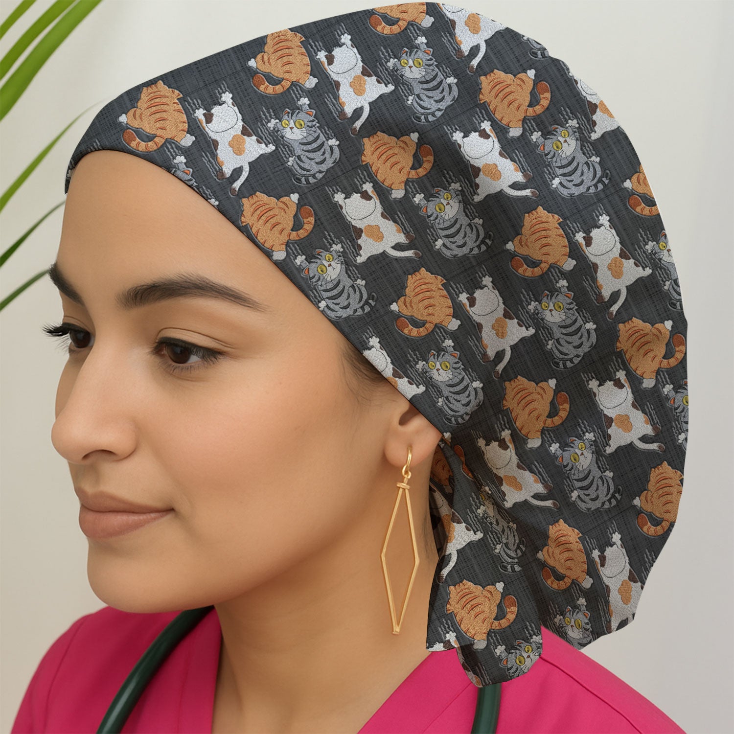 Cute Cat Pattern Nurse Scrub Cap, Cats Medical Pattern Hat, Breathable Fabrics Nursing Uniform