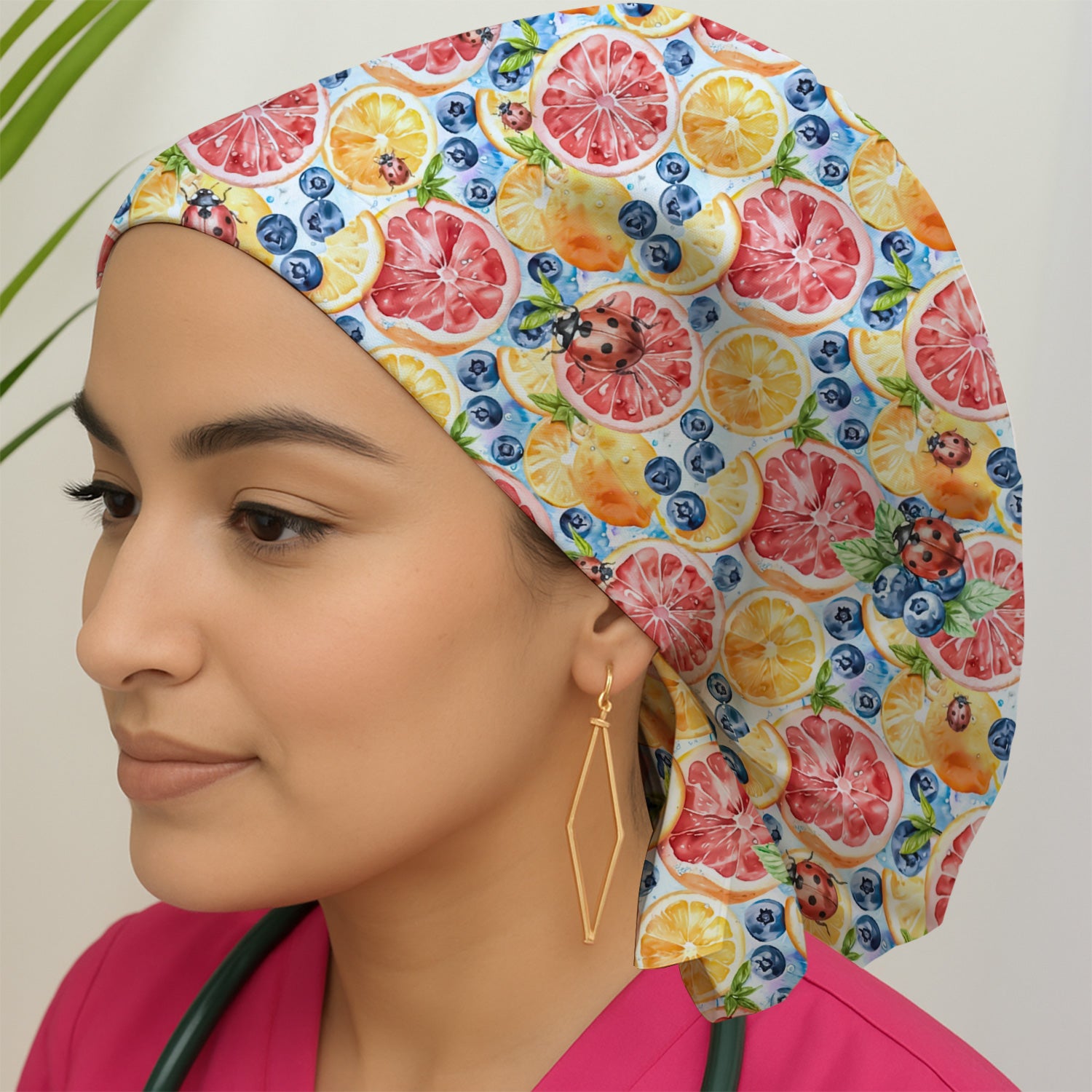 Cute Citrus Berry Ladybug Pattern Scrub Cap, Surgical Caps for Doctors