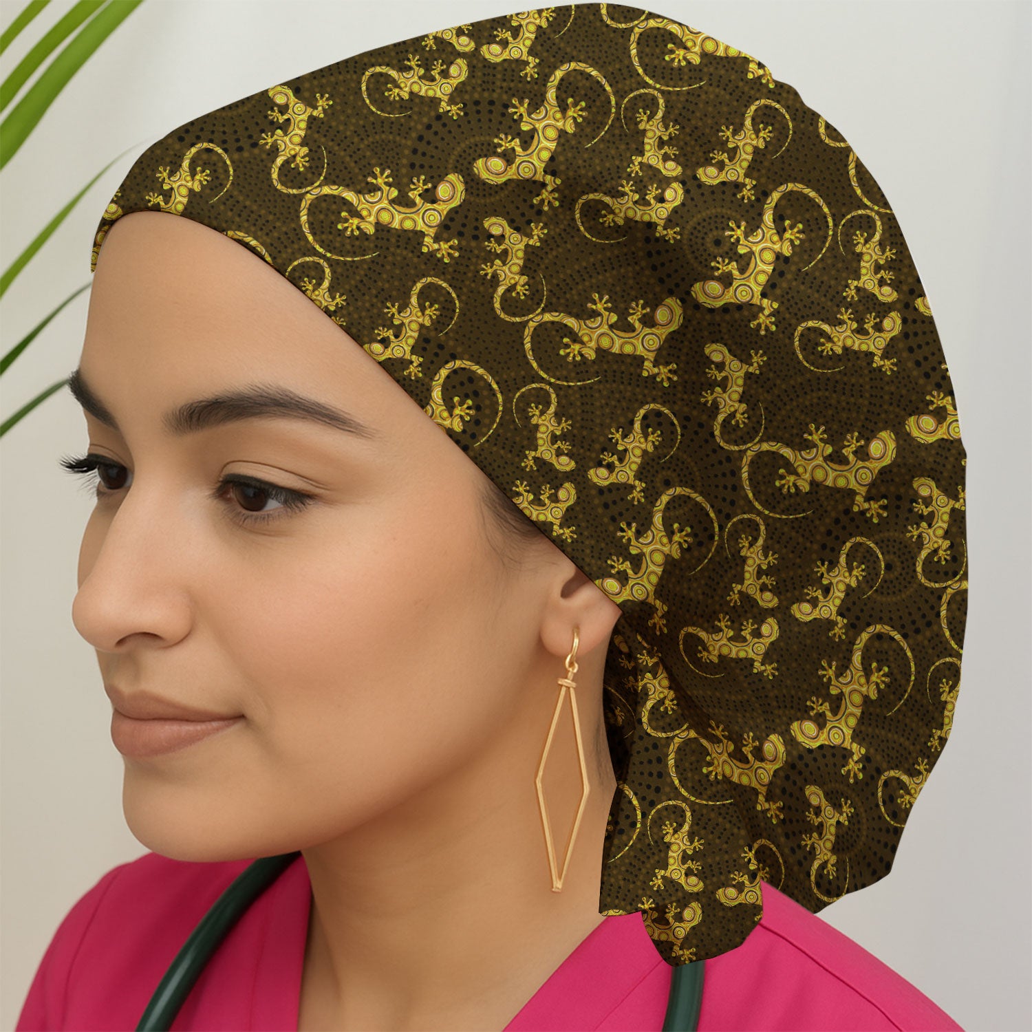 Australian Gecko Dot Art Inspired Nursing Scrub Caps for Women