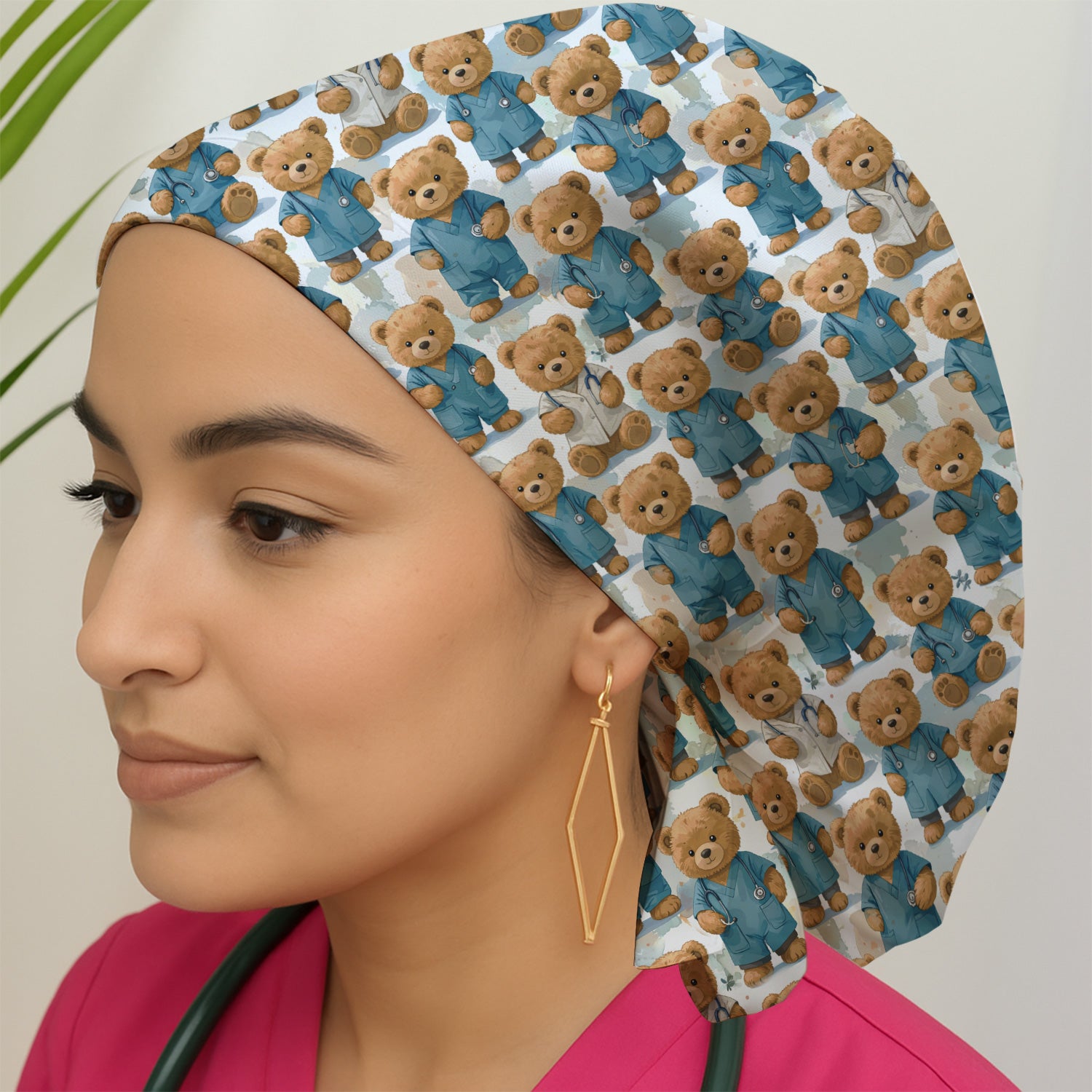 Teddy Bear Doctor Character Pattern Scrub Cap, Surgical Caps for Doctors
