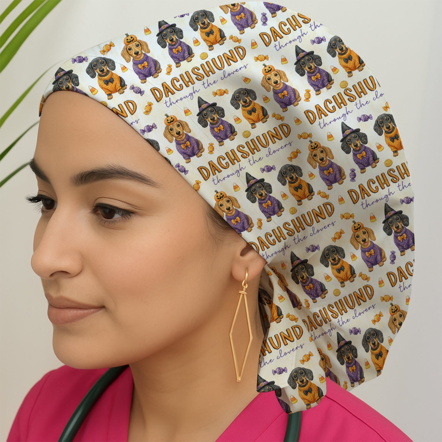 Candy Dachshund Pattern Scrub Cap, Surgical Caps for Doctors