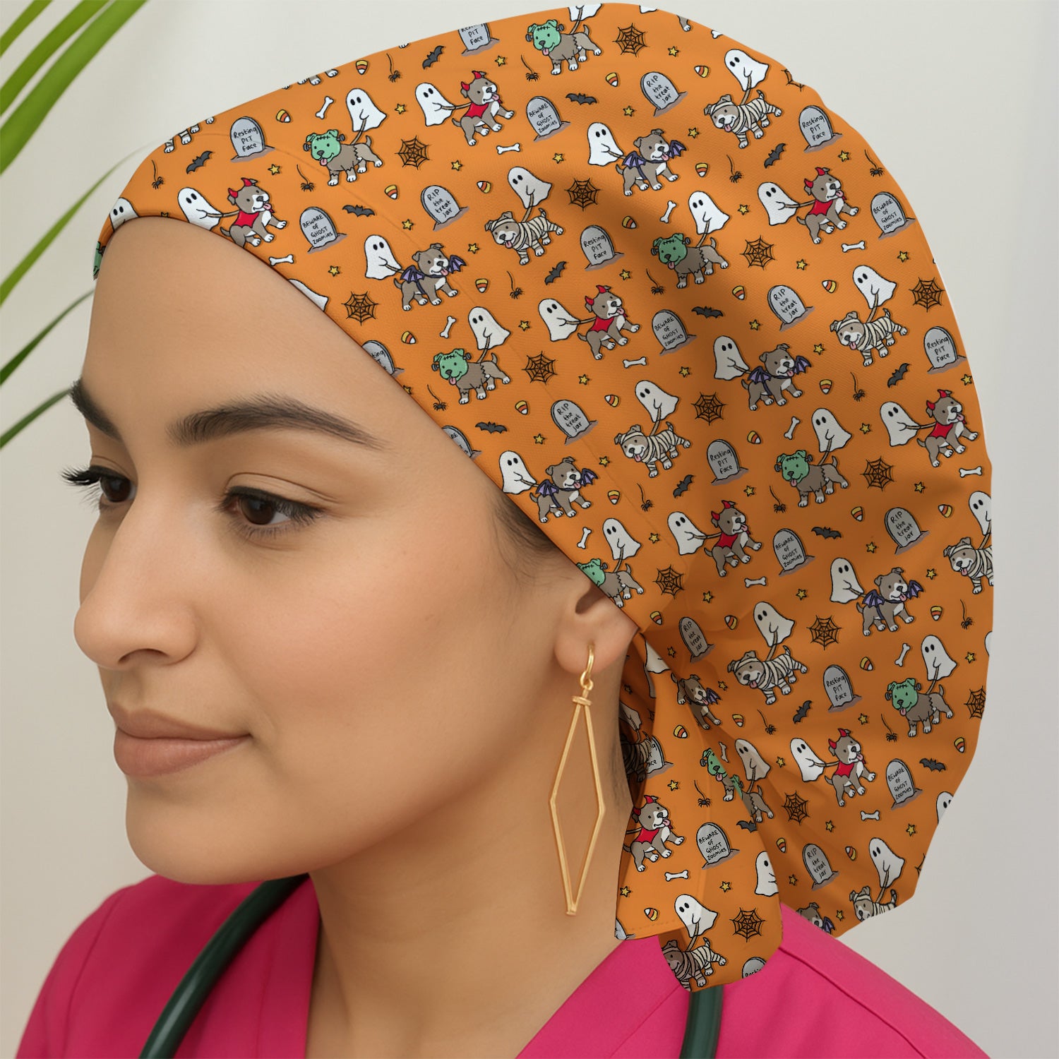 Cute Halloween Pit Bull Costumes Scrub Cap, Surgical Caps for Doctors