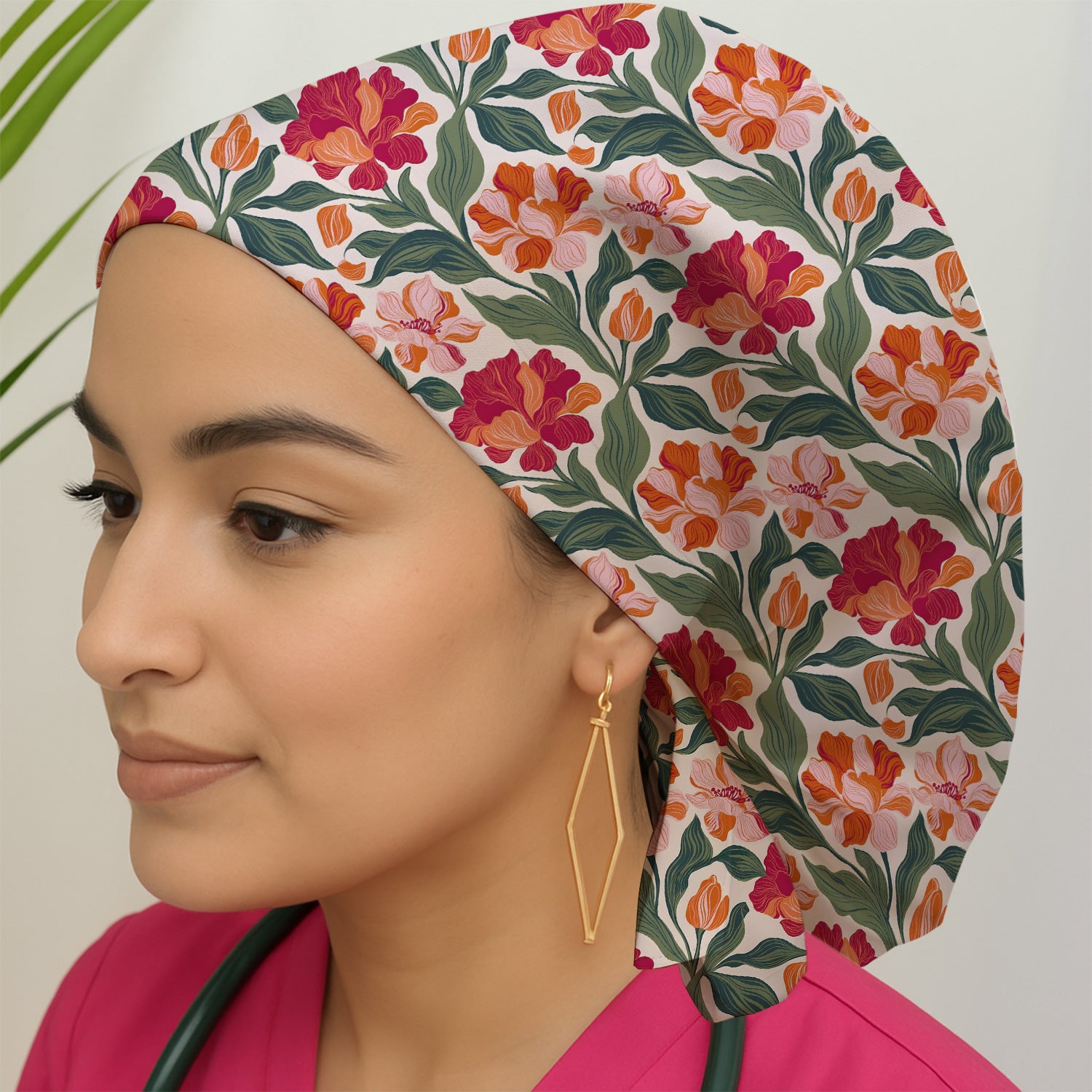 Pretty Tropical Floral Print Scrub Cap, Surgical Caps for Doctors
