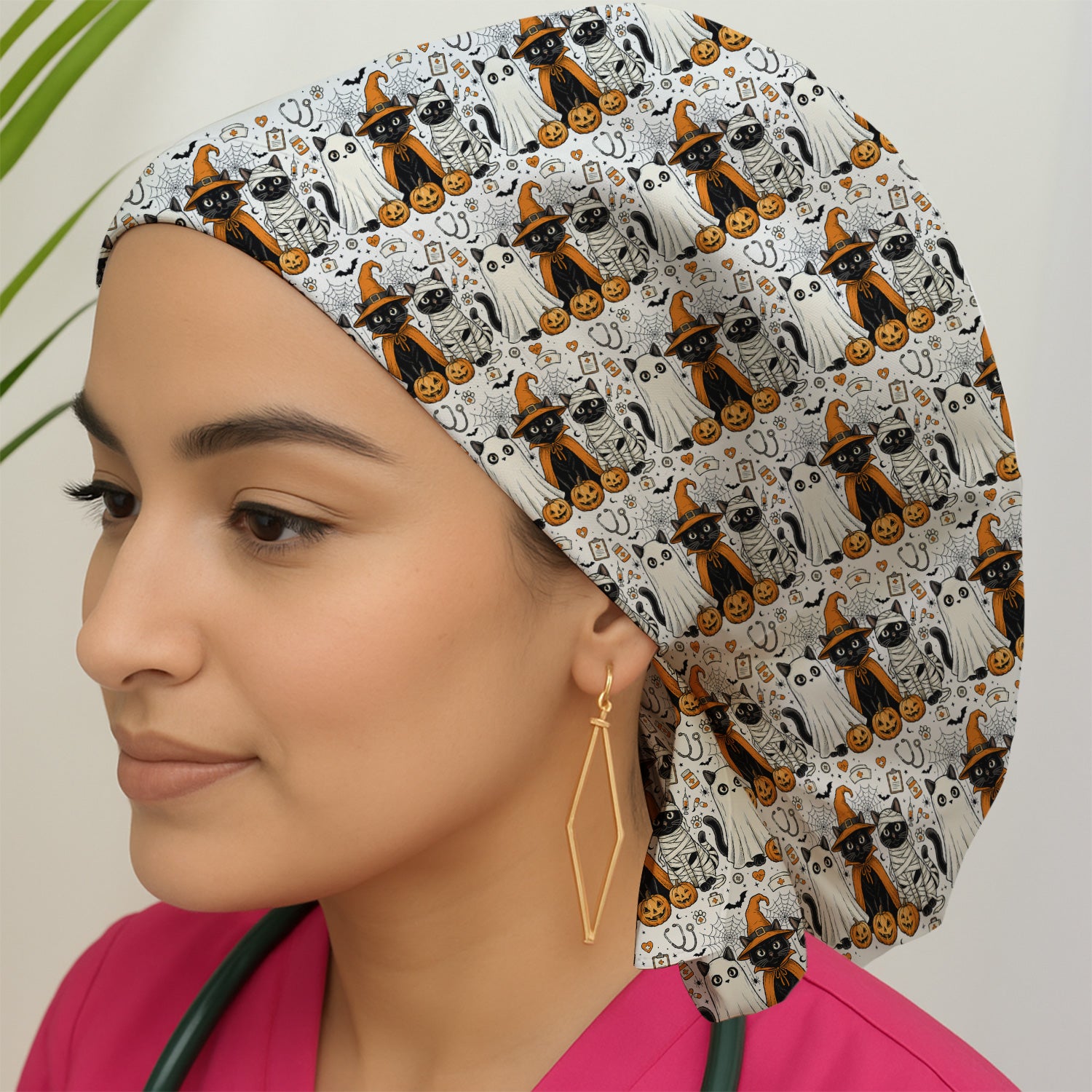 Spooky Halloween Costume Cats Scrub Cap, Surgical Caps for Doctors