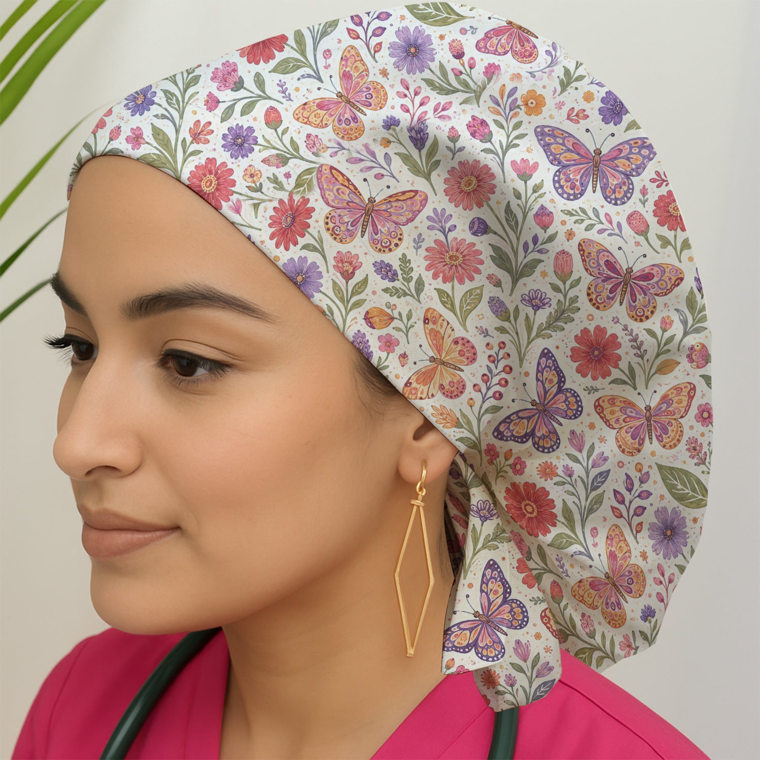 Floral Butterfly Pediatric Nurse Pattern Scrub Cap, Surgical Caps for Doctors