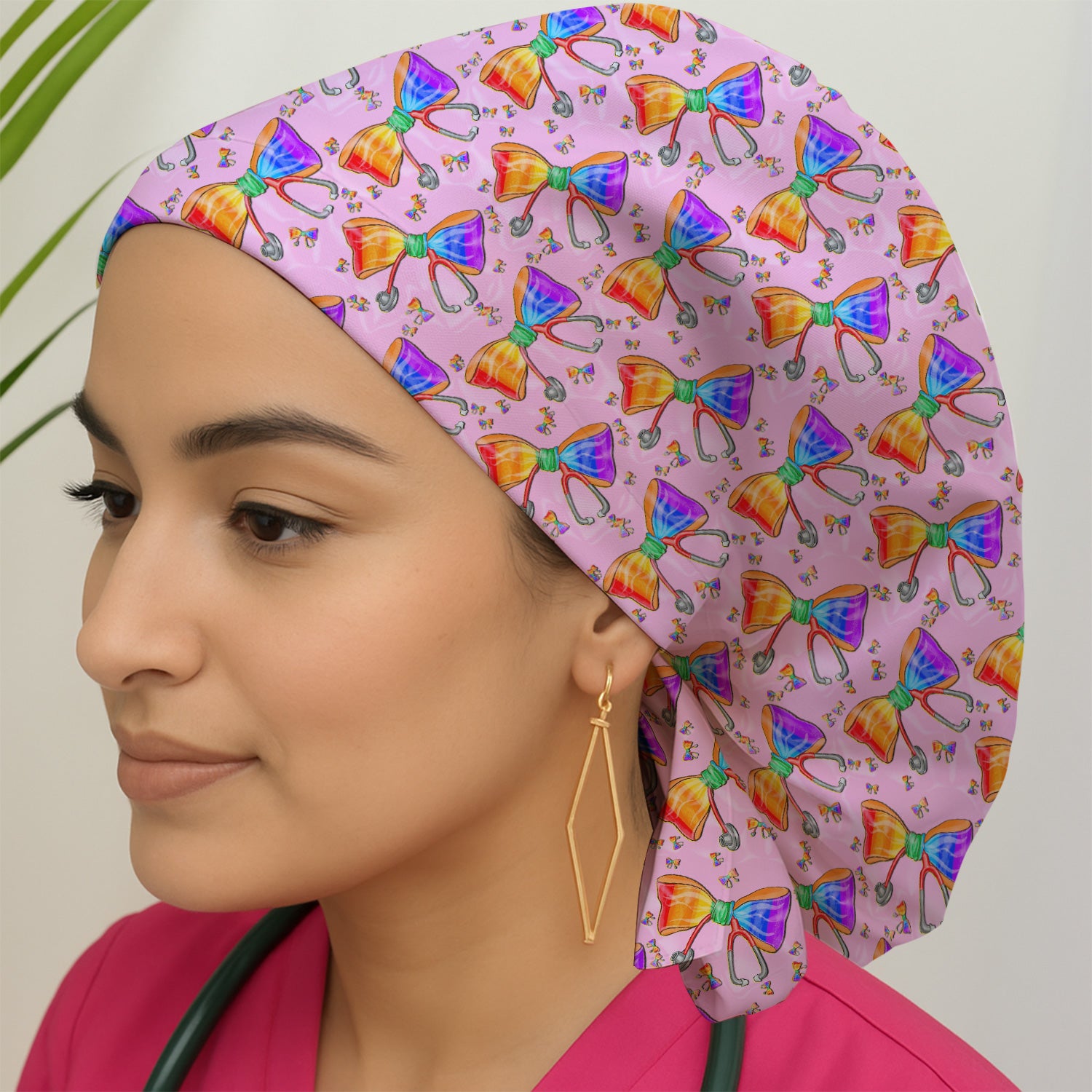 Colorful Rainbow Bow Stethoscope Pattern Scrub Cap, Surgical Caps for Doctors