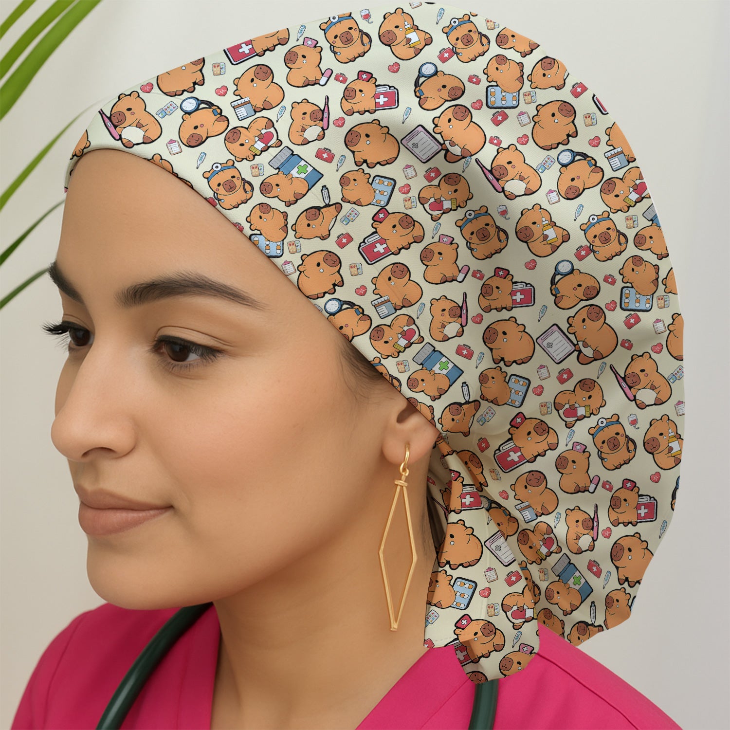 Capybara With Stethoscope And Medical Tools Seamless Scrub Cap, Surgical Caps for Doctors