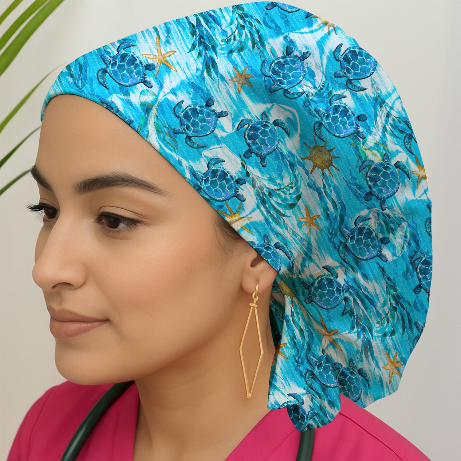 Coastal Marine Life Print Scrub Cap, Surgical Caps for Doctors