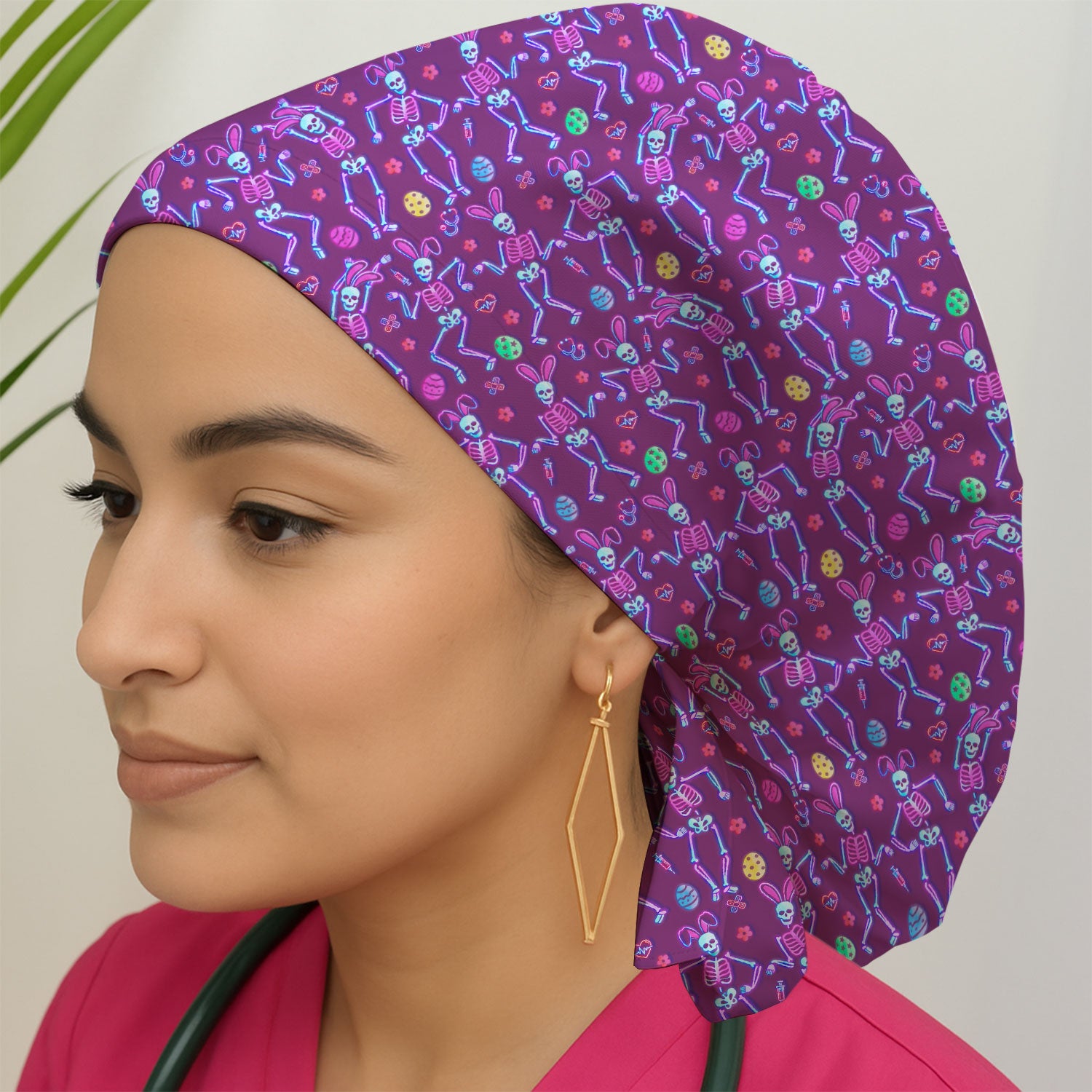 Neon Easter Skeleton Pattern Cap, Breathable Fabrics Caps Uniform