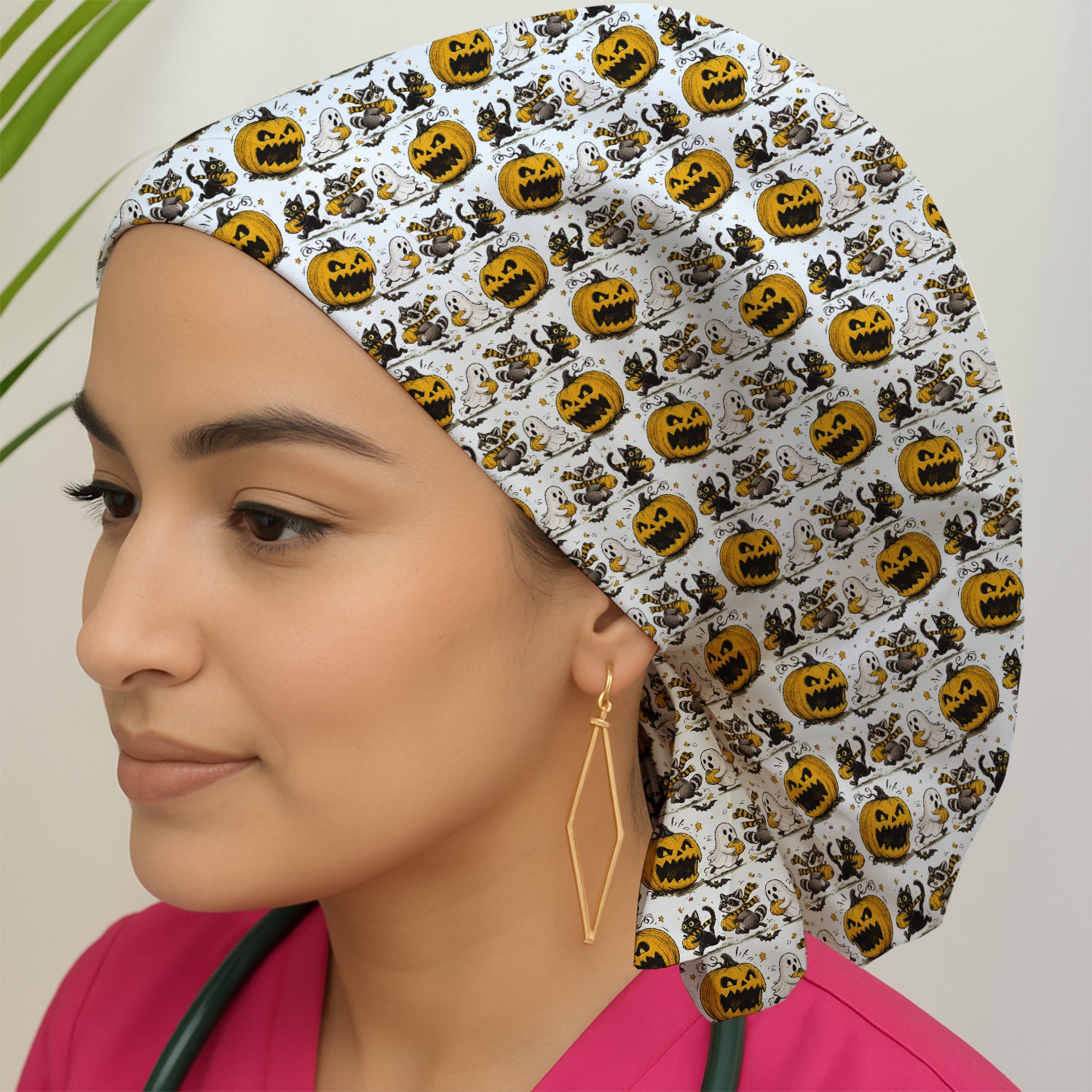 Spooky Halloween Woodland Critters Pattern Scrub Cap, Surgical Caps for Doctors
