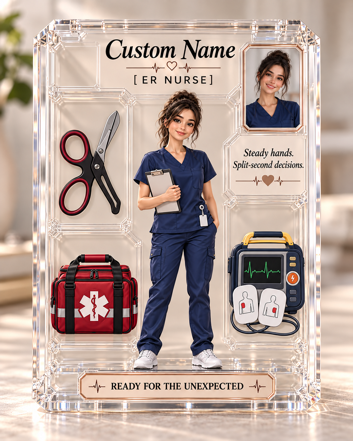 Personalisiertes Pflege-Ornament, individuelles Namens-Ornament mit Krankenschwester-Hausschuhen, Weihnachtsdeko mit medizinischen Kasack-Hausschuhen